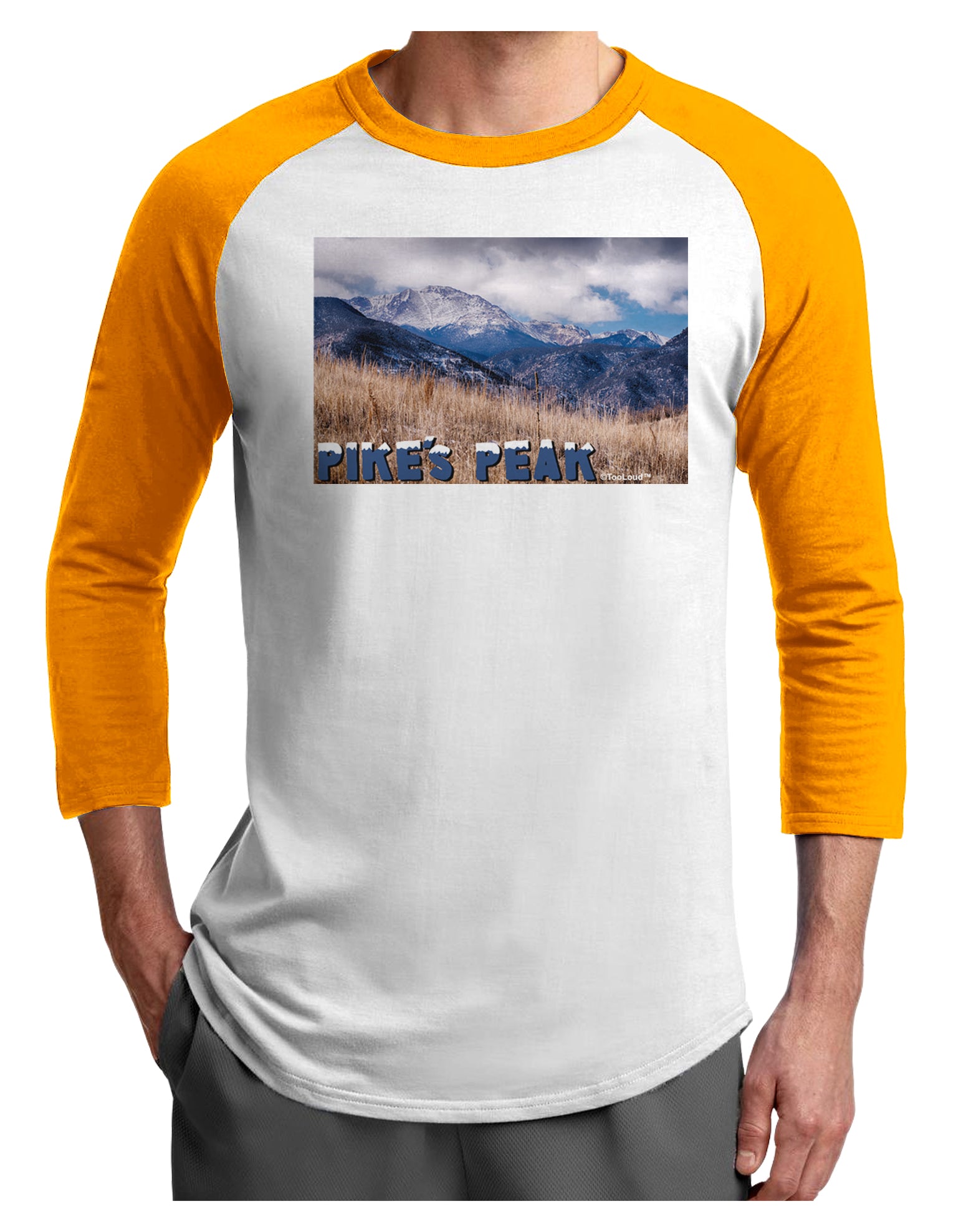 Pikes Peak CO Mountains Text Adult Raglan Shirt by TooLoud-TooLoud-White-Gold-X-Small-Davson Sales