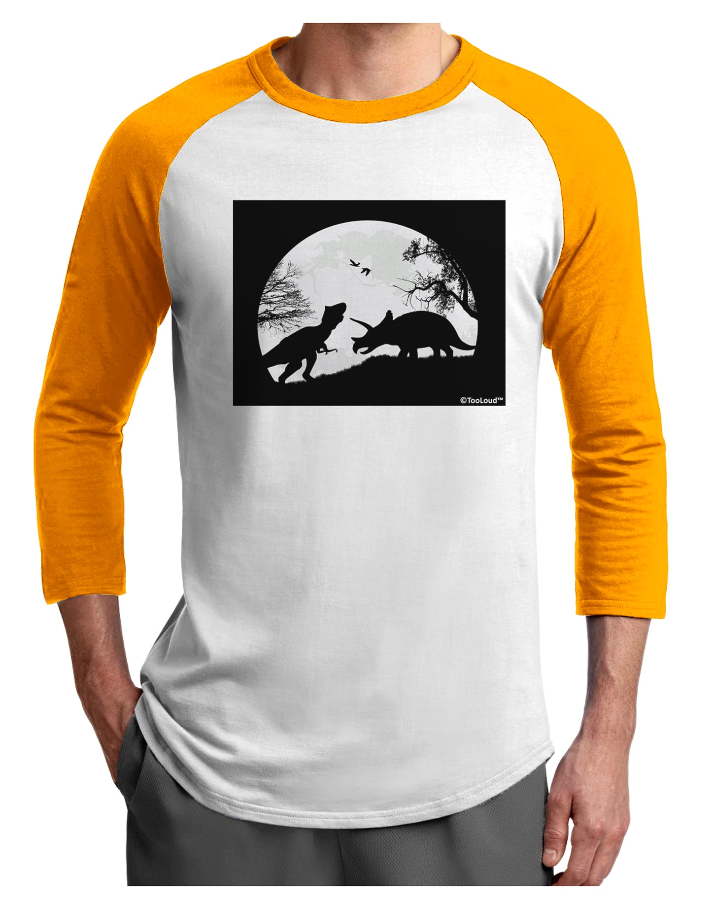 T-Rex and Triceratops Silhouettes Design Adult Raglan Shirt by TooLoud-TooLoud-White-Gold-X-Small-Davson Sales
