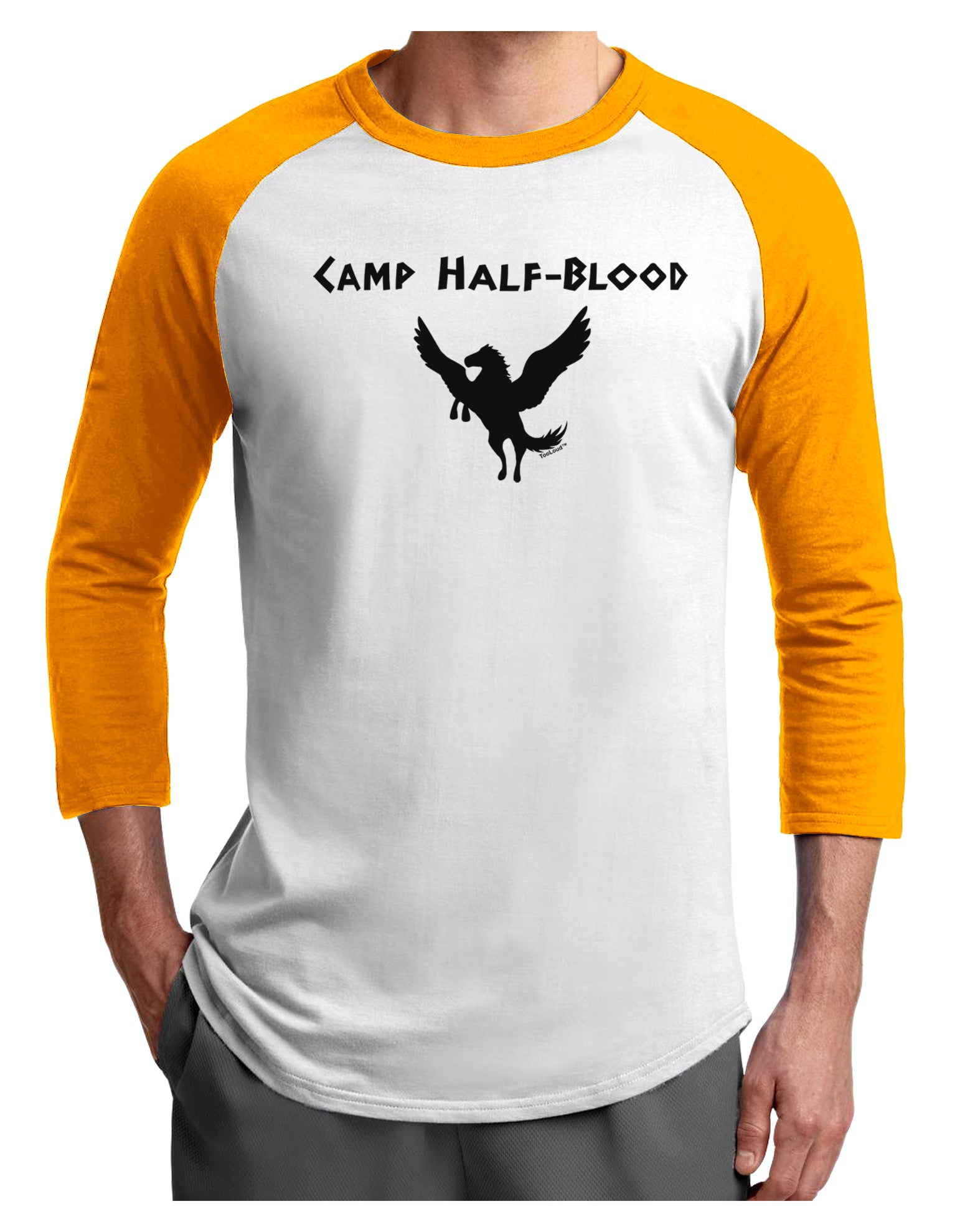 Pegasus Camp Half-Blood Adult Raglan Shirt-TooLoud-White-Gold-X-Small-Davson Sales