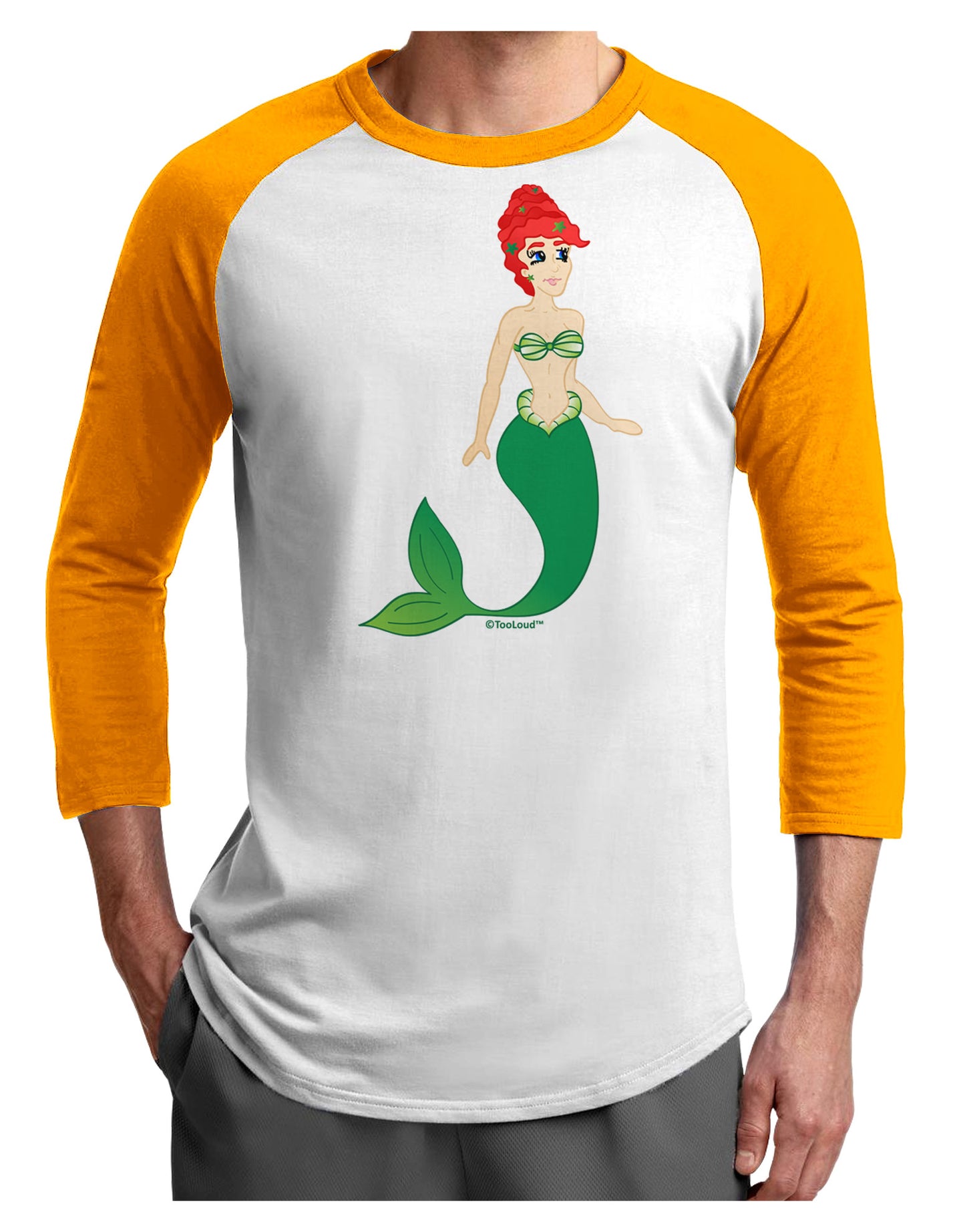 Mermaid Design - Green Adult Raglan Shirt-TooLoud-White-Gold-X-Small-Davson Sales