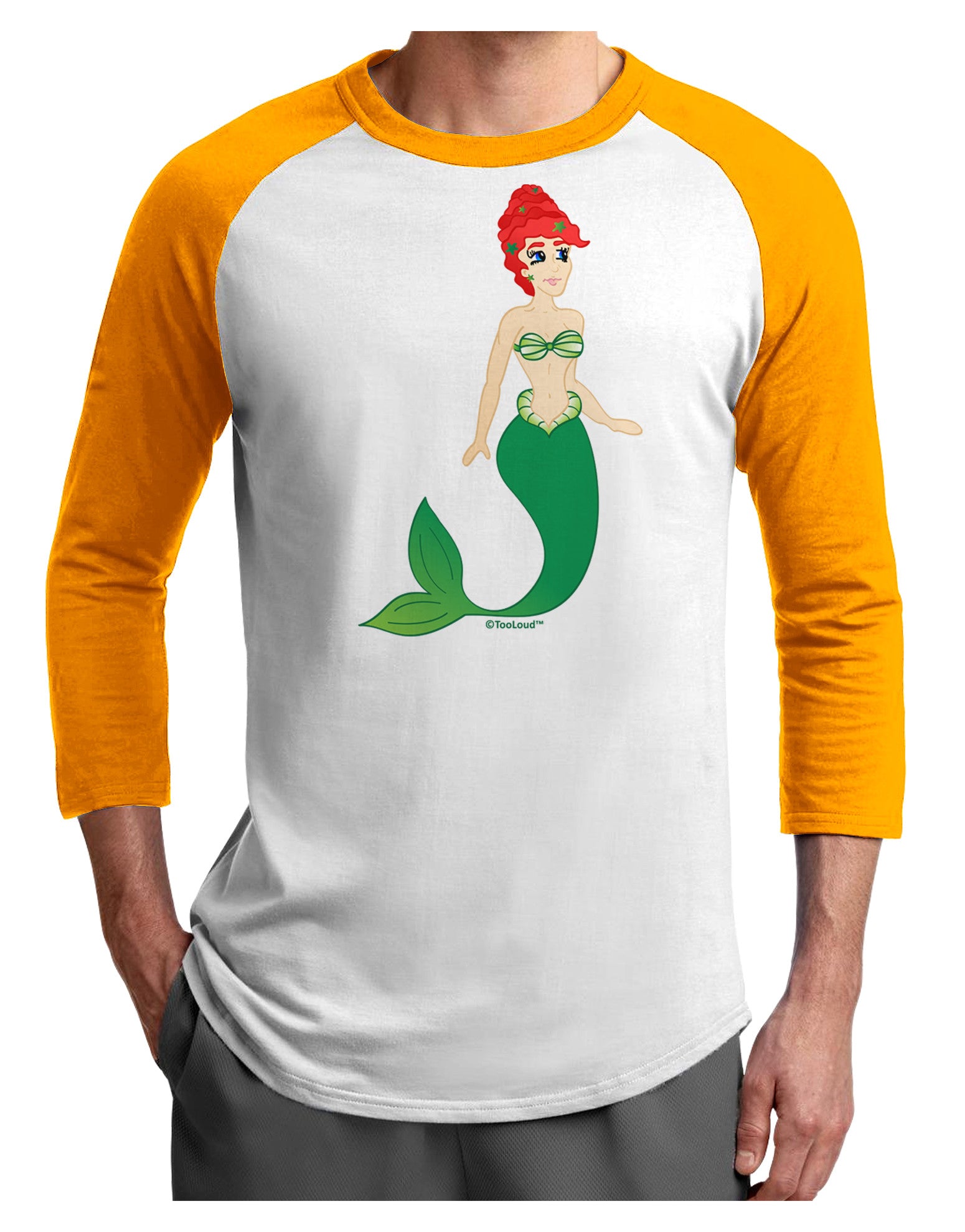 Mermaid Design - Green Adult Raglan Shirt-TooLoud-White-Gold-X-Small-Davson Sales