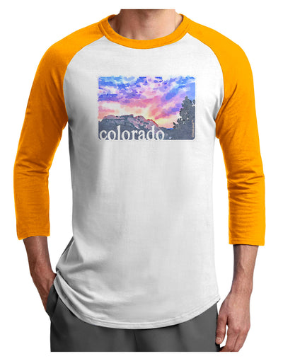 CO Rainbow Sunset Watercolor Text Adult Raglan Shirt-Raglan Shirt-TooLoud-White-Gold-X-Small-Davson Sales