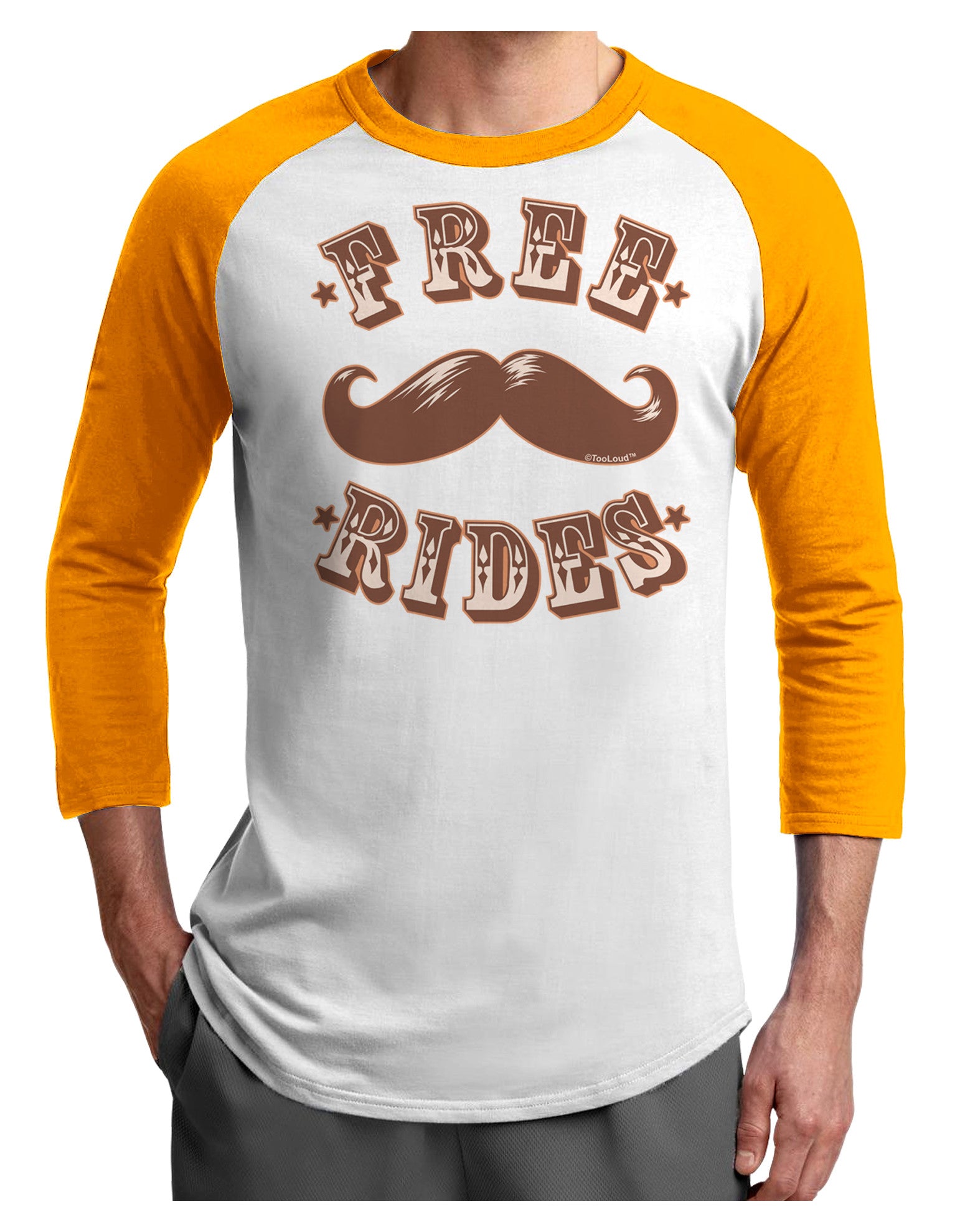 Free Mustache Rides Adult Raglan Shirt-Raglan Shirt-TooLoud-White-Gold-X-Small-Davson Sales