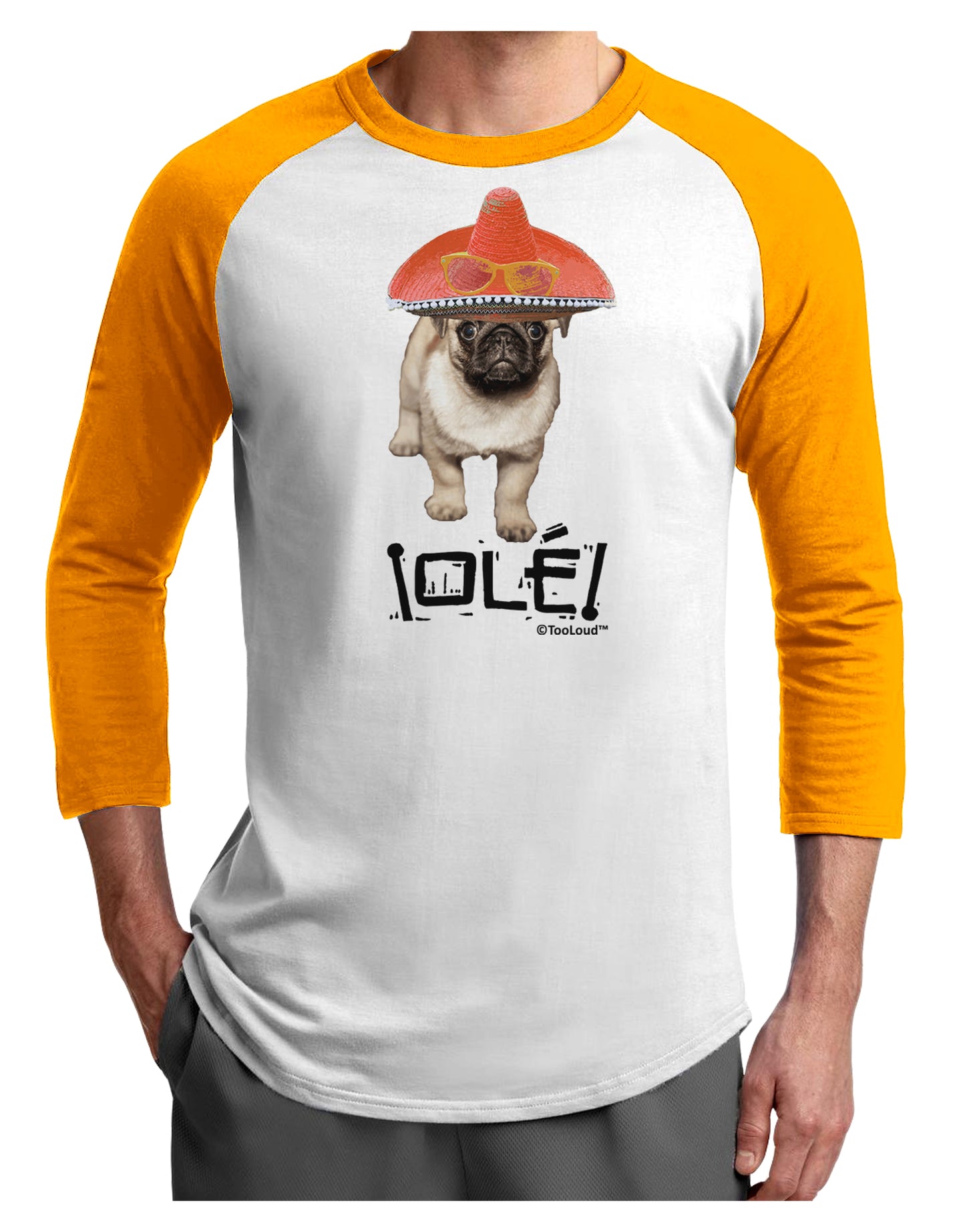 Pug Dog with Pink Sombrero - Ole Adult Raglan Shirt by TooLoud-TooLoud-White-Gold-X-Small-Davson Sales