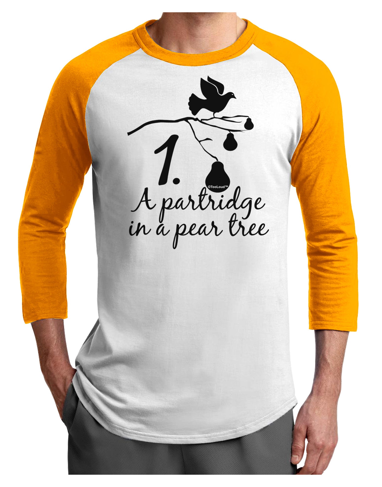 Partridge In A Pear Tree Text Adult Raglan Shirt-TooLoud-White-Gold-X-Small-Davson Sales
