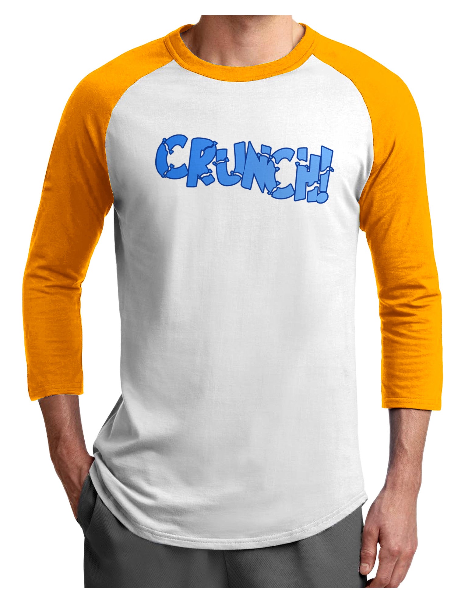 Onomatopoeia CRUNCH Adult Raglan Shirt-TooLoud-White-Gold-X-Small-Davson Sales