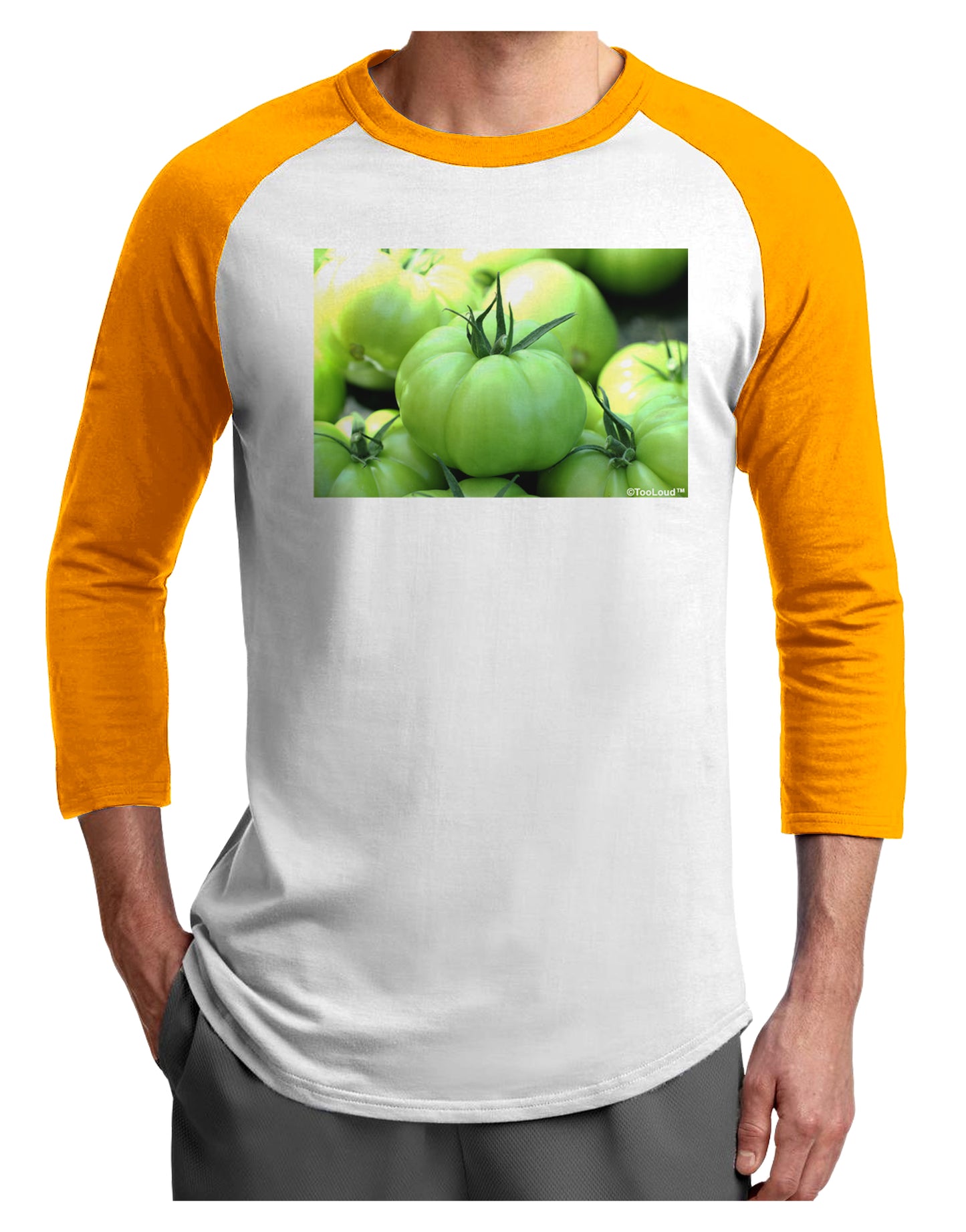 Buy Local - Green Tomatoes Adult Raglan Shirt-TooLoud-White-Gold-X-Small-Davson Sales