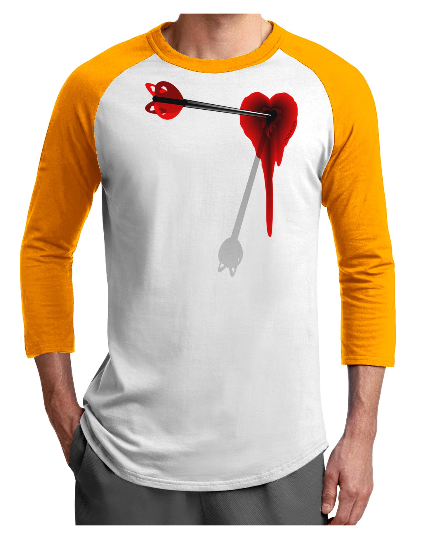 Cupid's Arrow Heart Shot Wound Adult Raglan Shirt-Raglan Shirt-TooLoud-White-Gold-X-Small-Davson Sales
