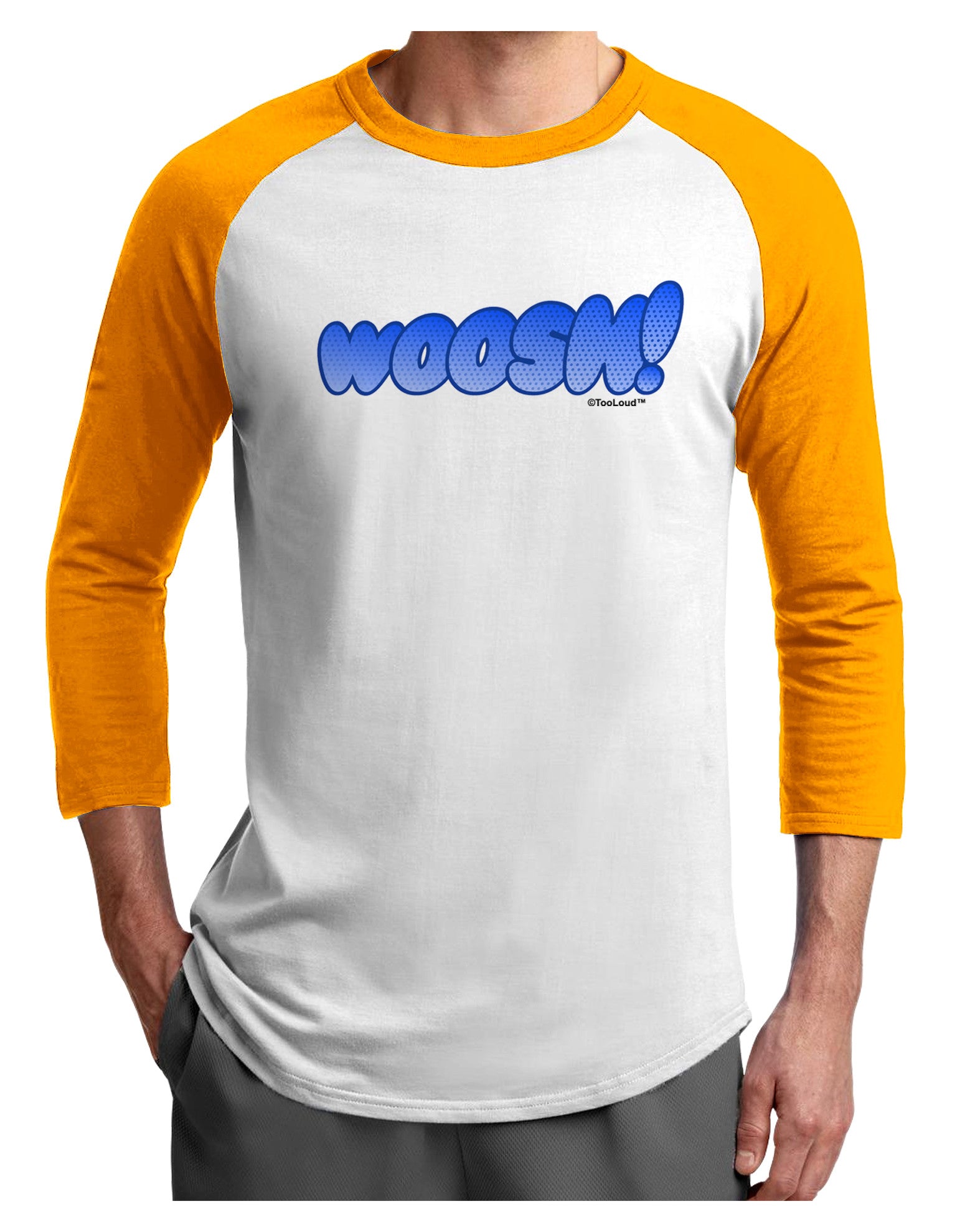 Onomatopoeia WOOSH Adult Raglan Shirt-TooLoud-White-Gold-X-Small-Davson Sales