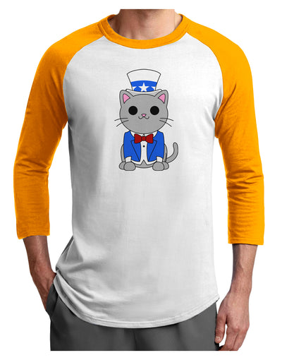 Patriotic Cat Adult Raglan Shirt by TooLoud-TooLoud-White-Gold-X-Small-Davson Sales