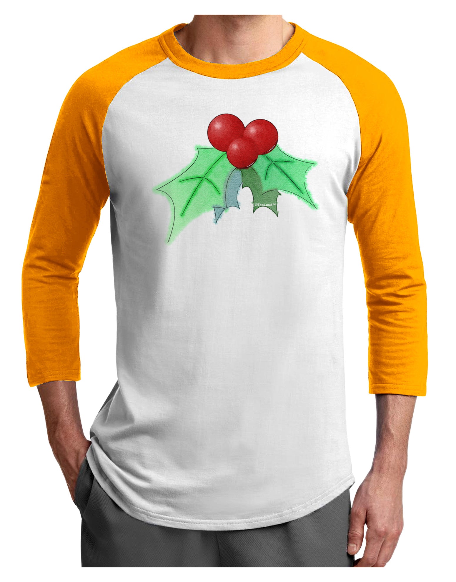 Holly Watercolor Adult Raglan Shirt-TooLoud-White-Gold-X-Small-Davson Sales