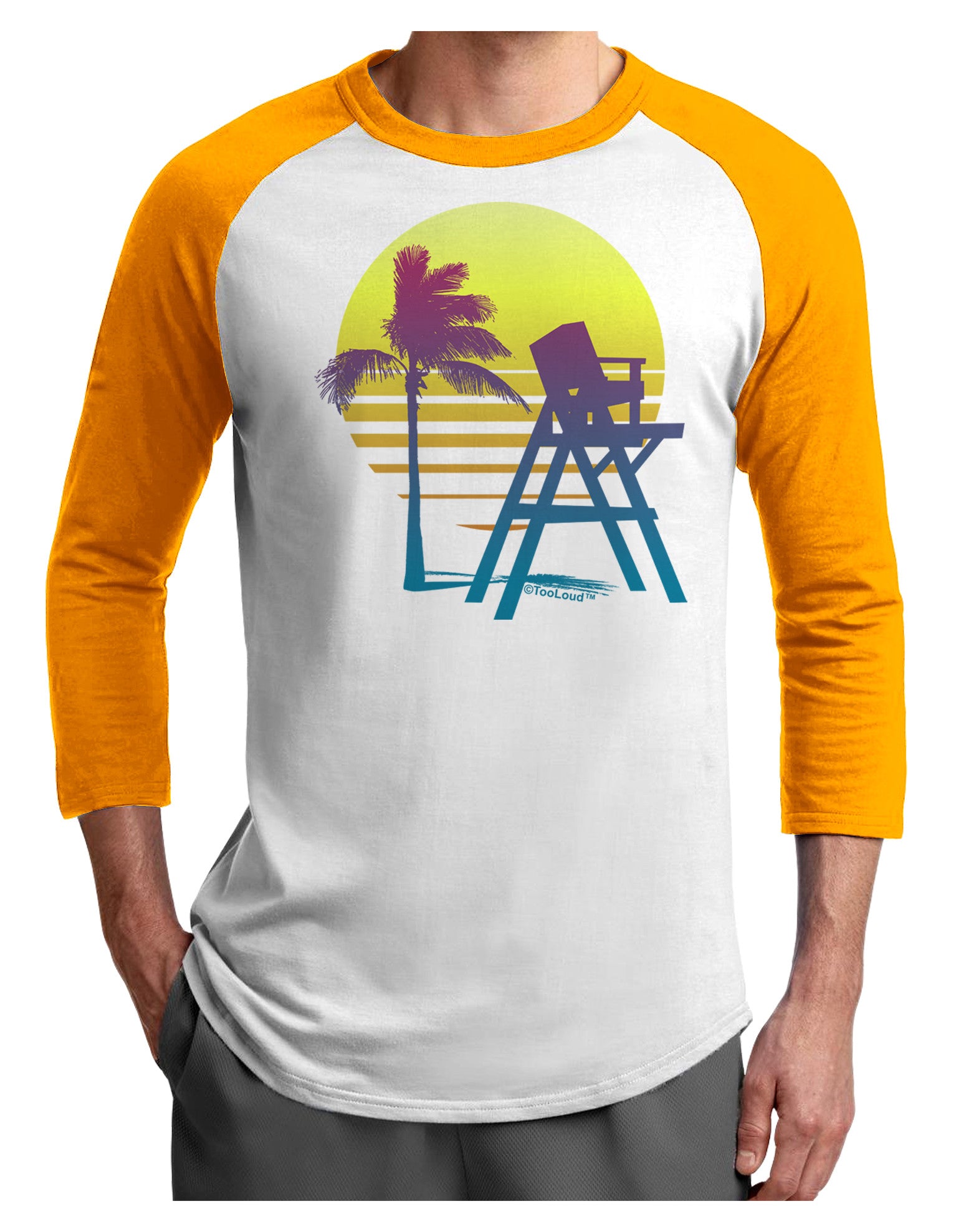 LA Beach Silhouette Letters Adult Raglan Shirt-Raglan Shirt-TooLoud-White-Gold-X-Small-Davson Sales
