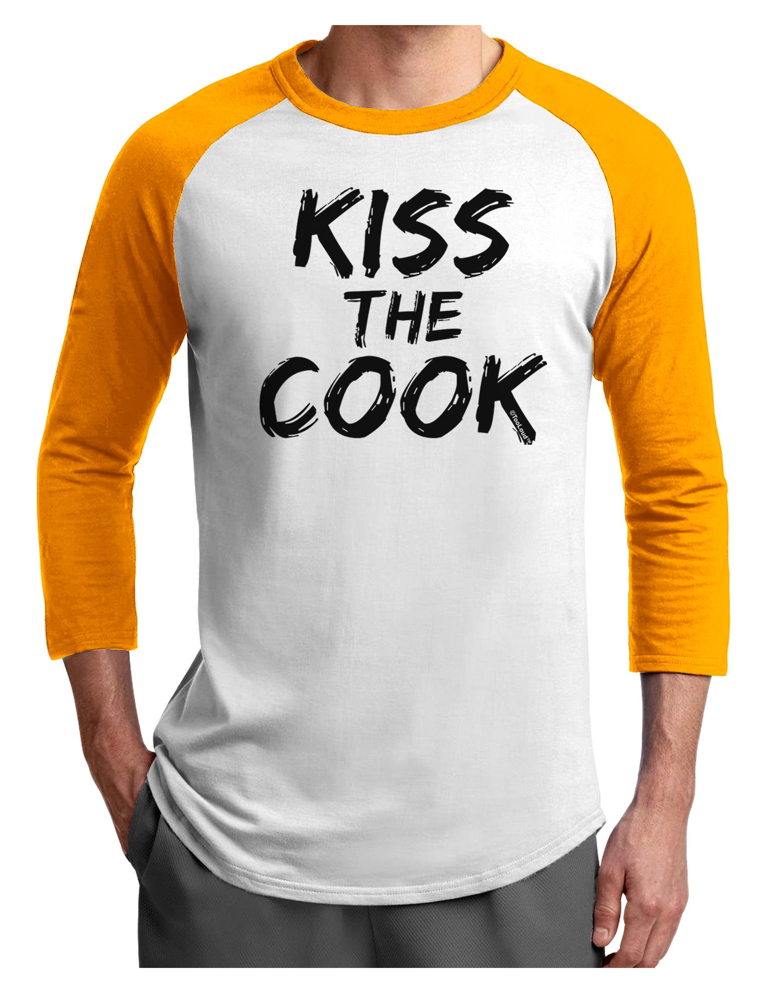 Kiss the Cook Grill Master 2 - Text Adult Raglan Shirt-Raglan Shirt-TooLoud-White-Gold-X-Small-Davson Sales
