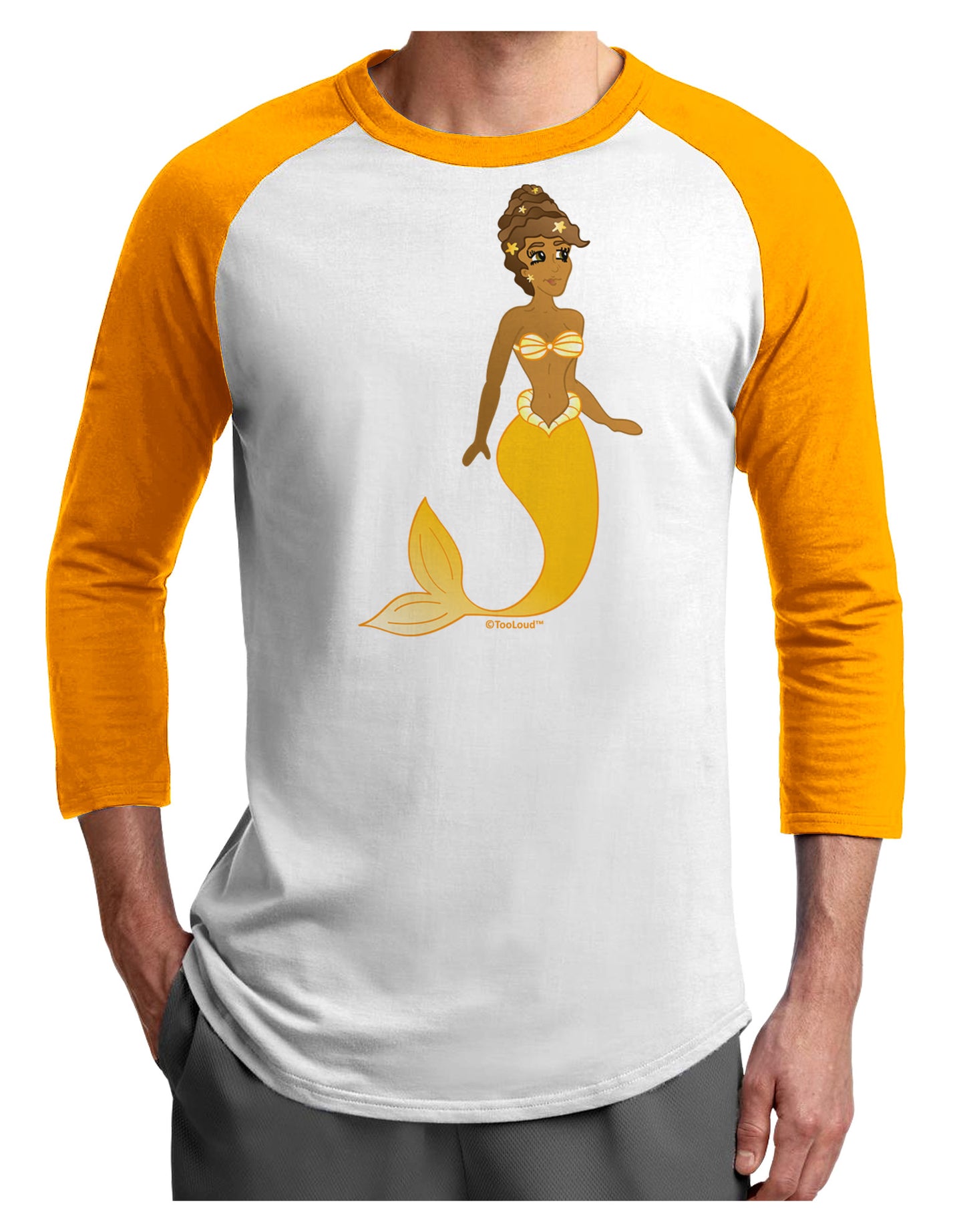 Mermaid Design - Yellow Adult Raglan Shirt-TooLoud-White-Gold-X-Small-Davson Sales
