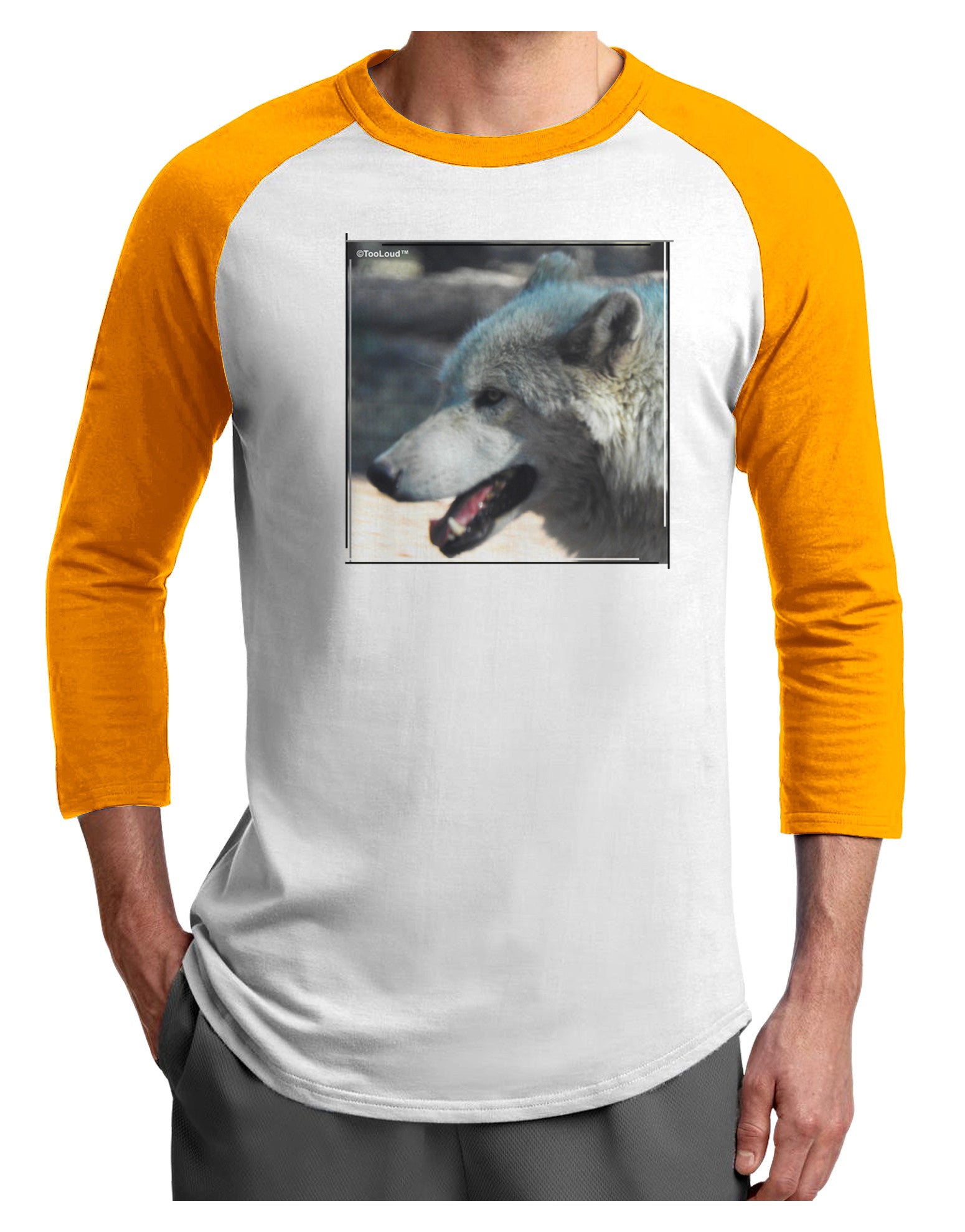 TooLoud White Wolf Face Adult Raglan Shirt-Raglan Shirt-TooLoud-White-Gold-X-Small-Davson Sales