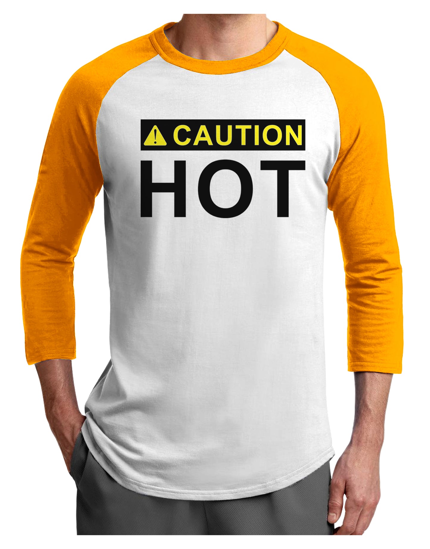 Caution Hot Warning Sign Adult Raglan Shirt-Raglan Shirt-TooLoud-White-Gold-X-Small-Davson Sales