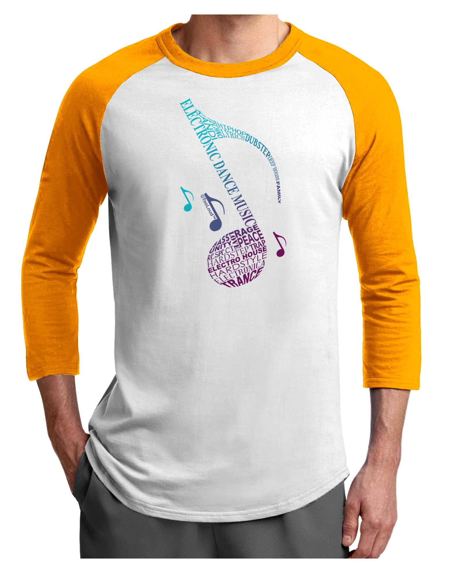 Music Note Typography Adult Raglan Shirt-Raglan Shirt-TooLoud-White-Gold-X-Small-Davson Sales