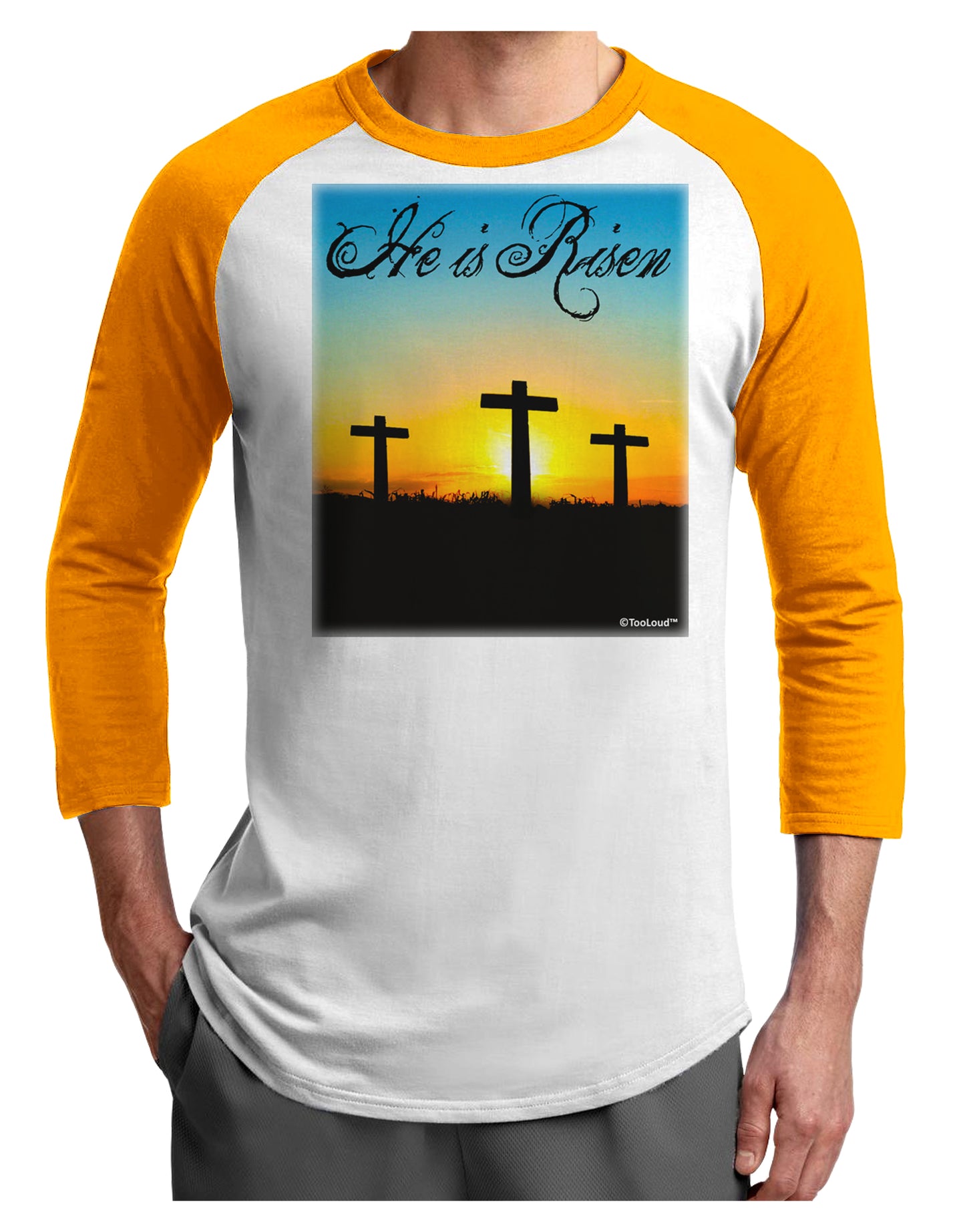 Three Crosses Sunrise - He Is Risen Adult Raglan Shirt by TooLoud-TooLoud-White-Gold-X-Small-Davson Sales