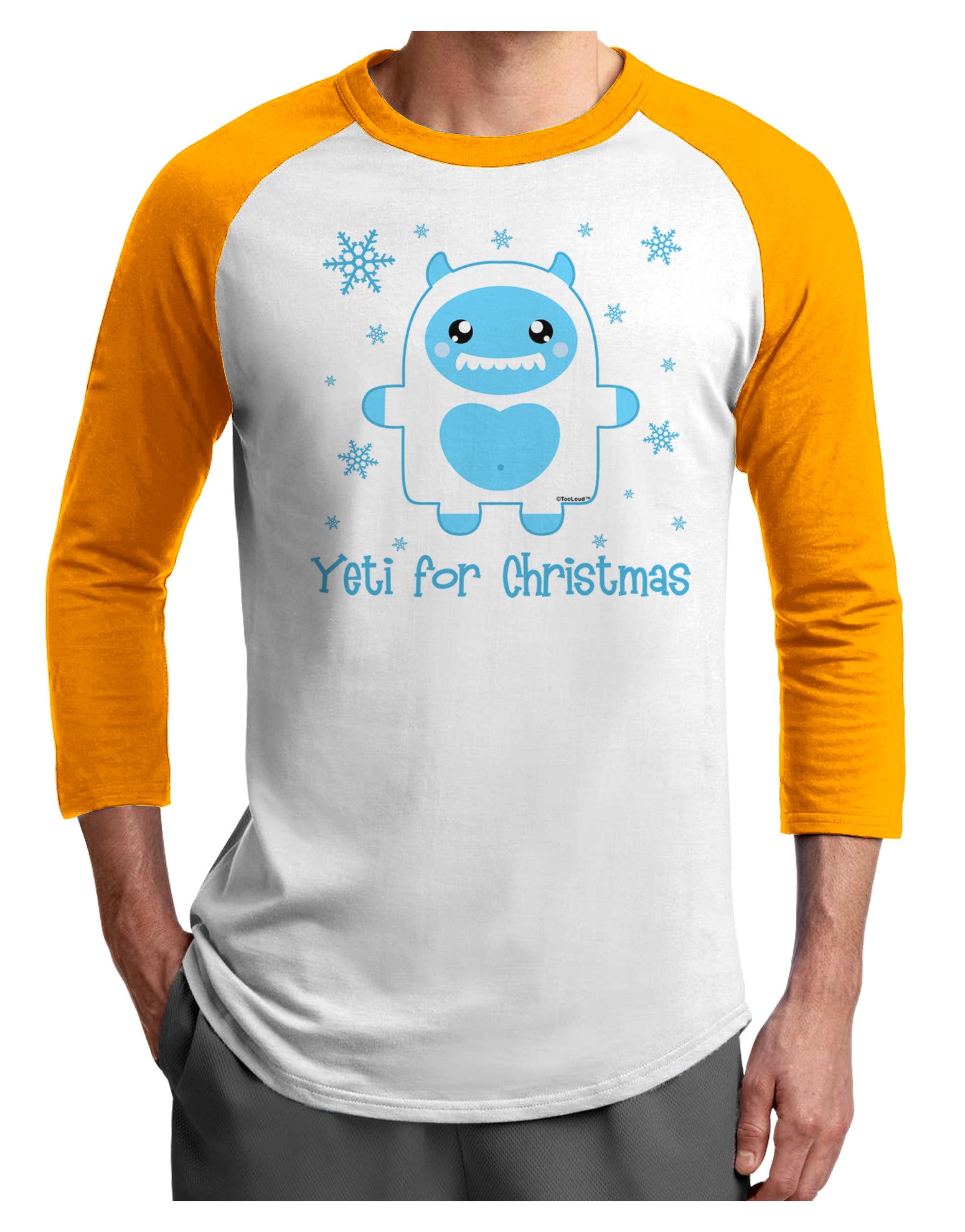 Yeti (Ready) for Christmas - Abominable Snowman Adult Raglan Shirt-TooLoud-White-Gold-X-Small-Davson Sales