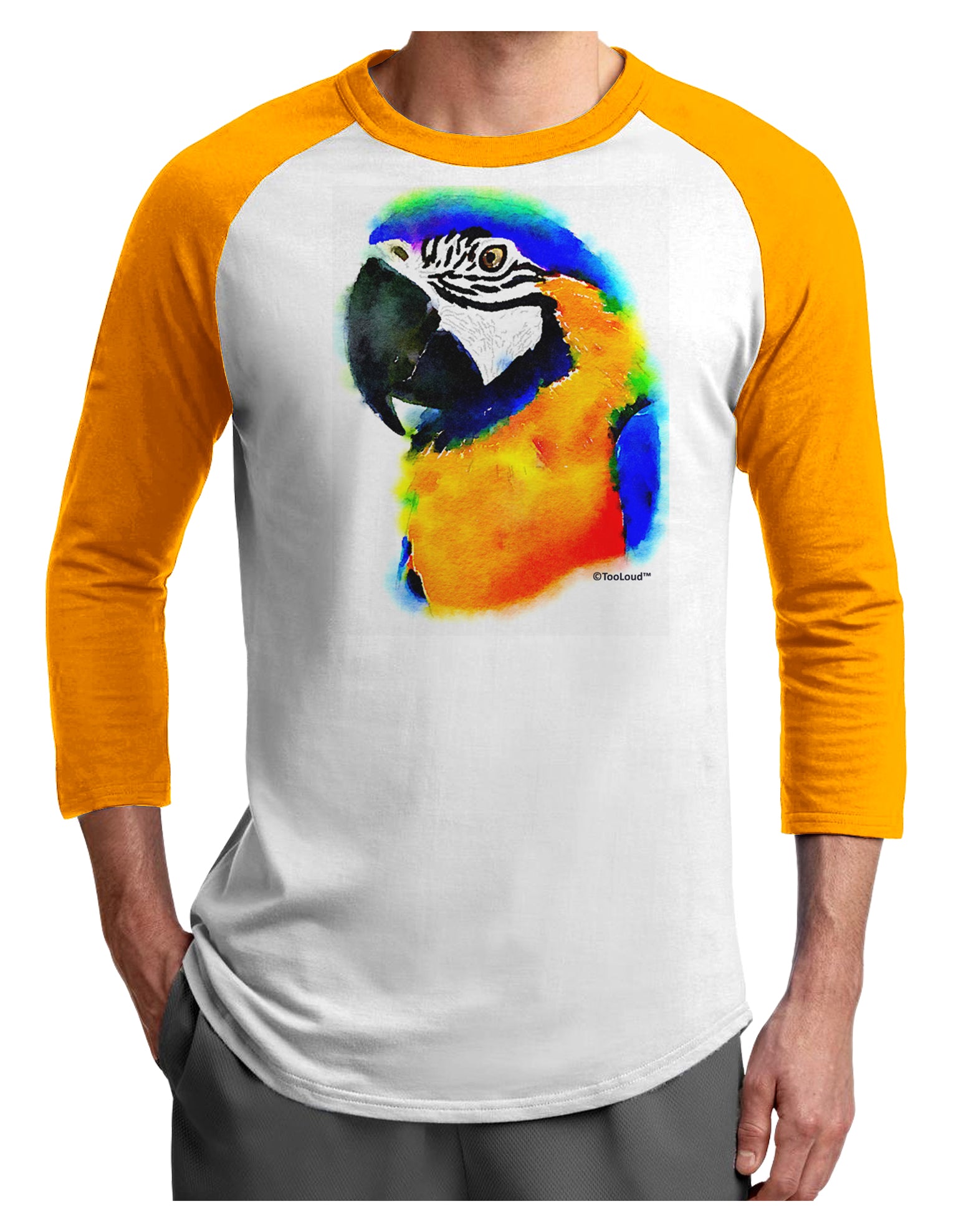Brightly Colored Parrot Watercolor Adult Raglan Shirt-TooLoud-White-Gold-X-Small-Davson Sales