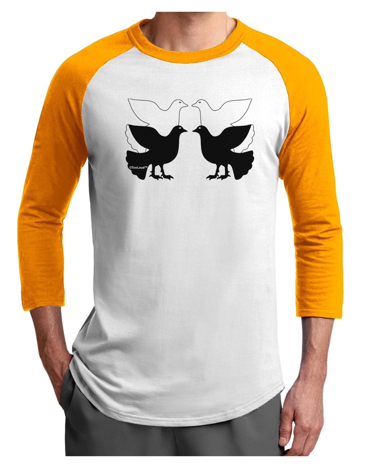 Four Calling Birds Adult Raglan Shirt-TooLoud-White-Gold-X-Small-Davson Sales