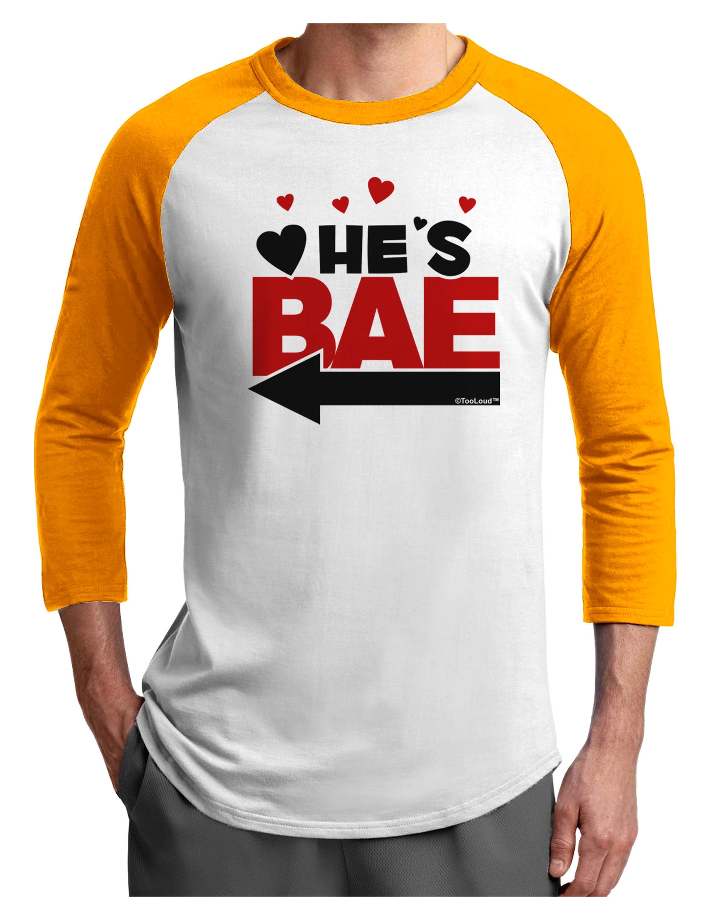 He's BAE - Left Arrow Adult Raglan Shirt-Raglan Shirt-TooLoud-White-Gold-X-Small-Davson Sales