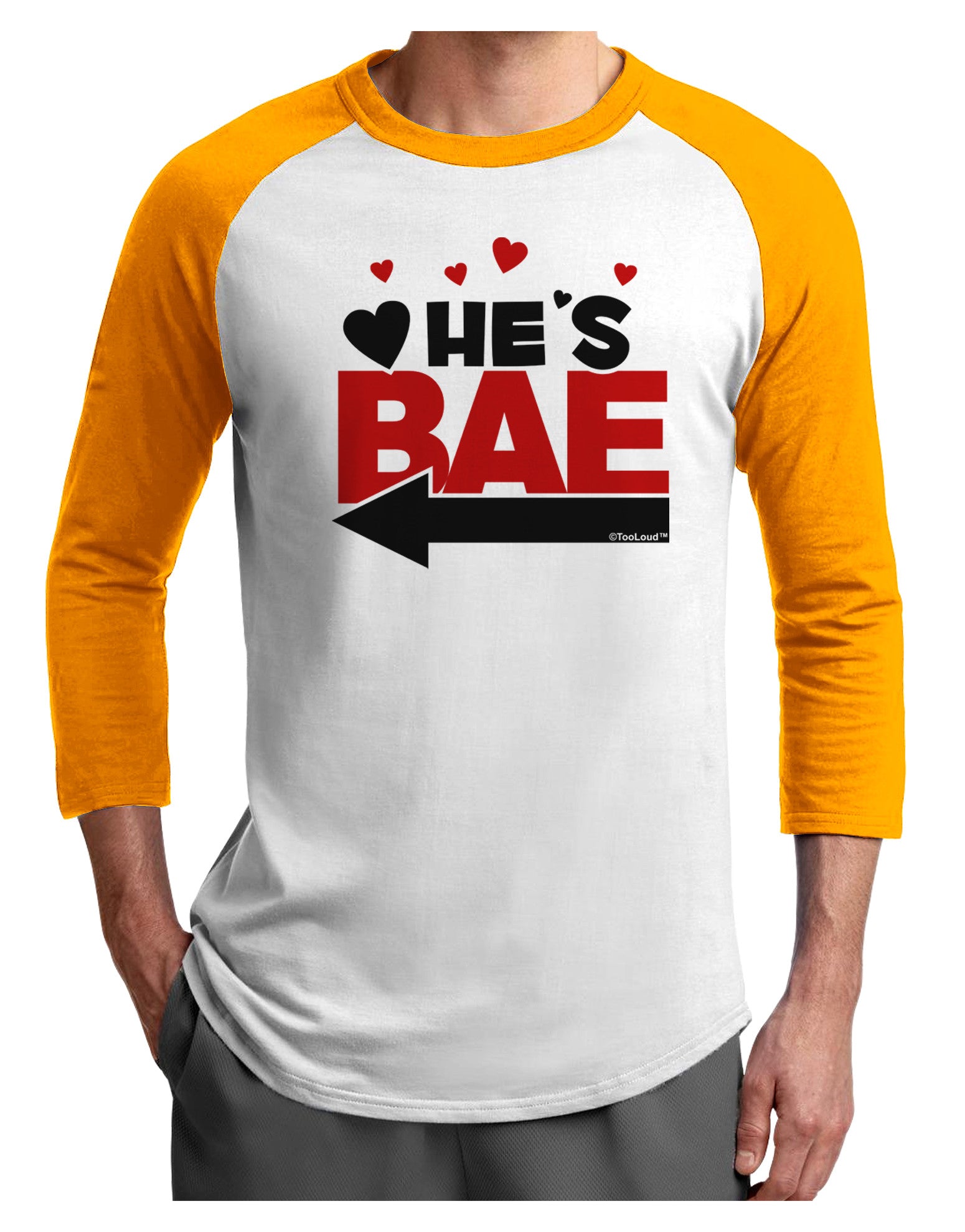 He's BAE - Left Arrow Adult Raglan Shirt-Raglan Shirt-TooLoud-White-Gold-X-Small-Davson Sales