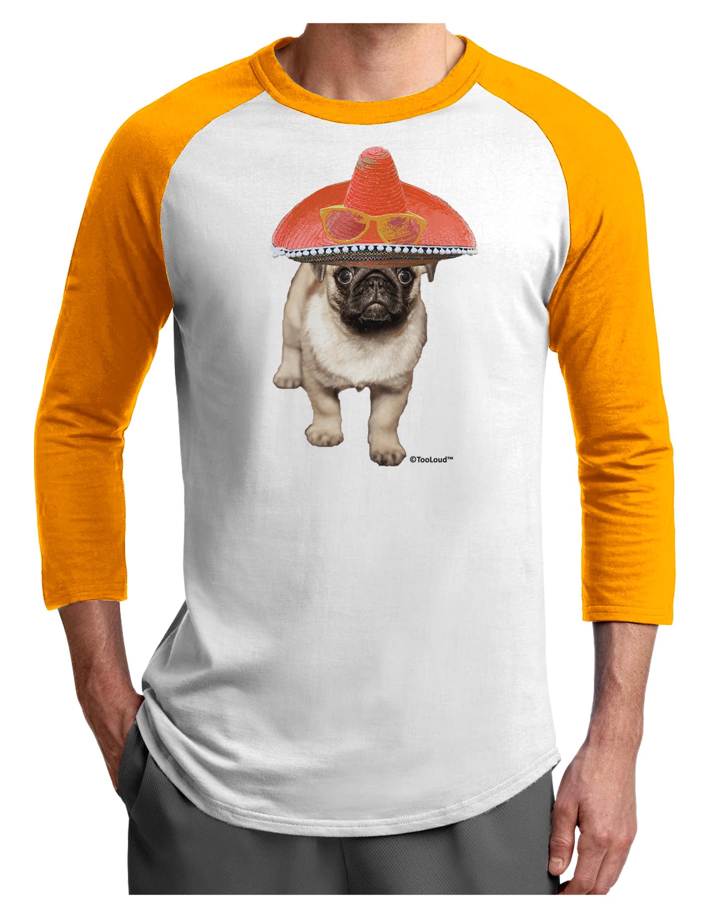 Pug Dog with Pink Sombrero Adult Raglan Shirt by TooLoud-TooLoud-White-Gold-X-Small-Davson Sales