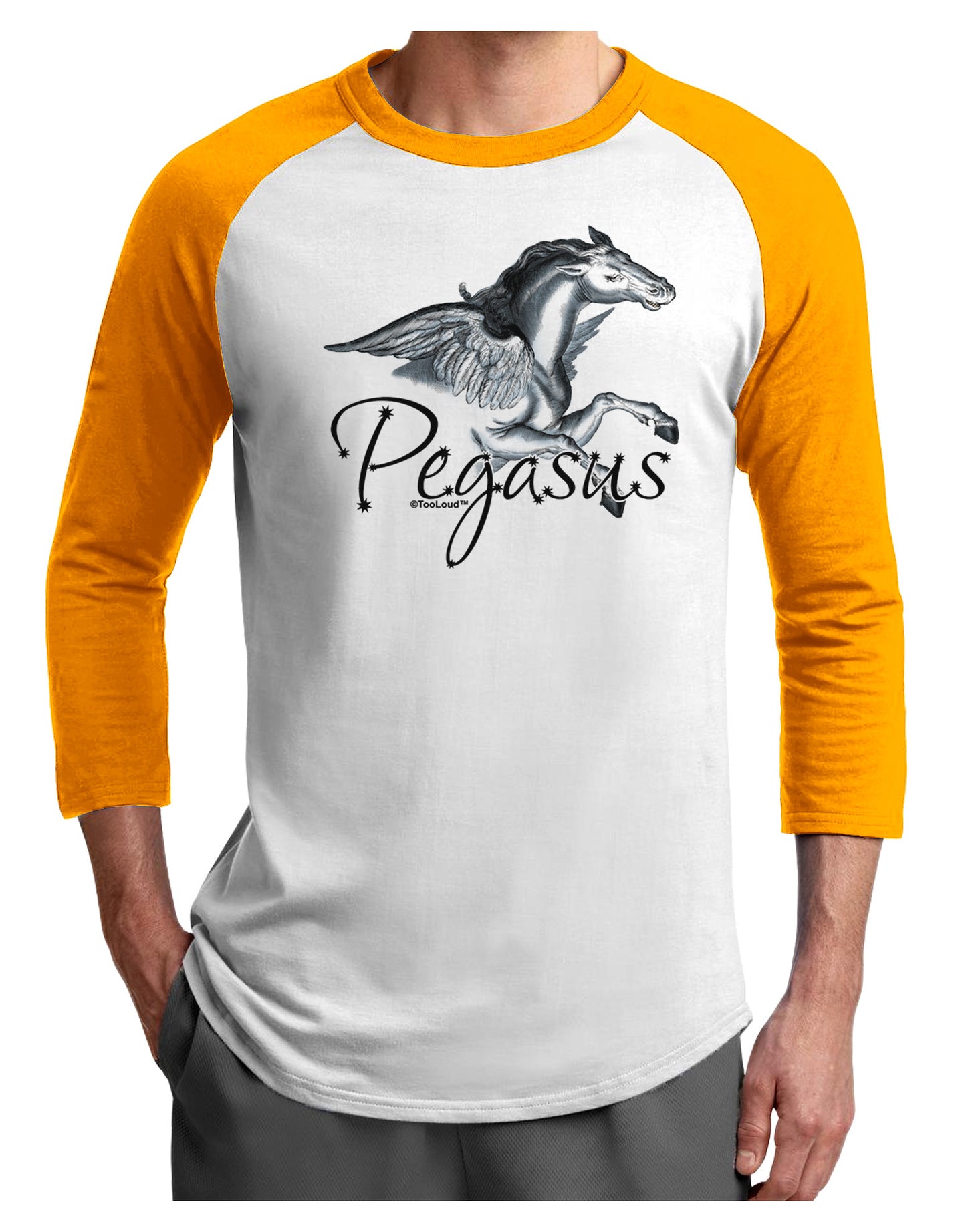 Pegasus Color Illustration Adult Raglan Shirt-TooLoud-White-Gold-X-Small-Davson Sales