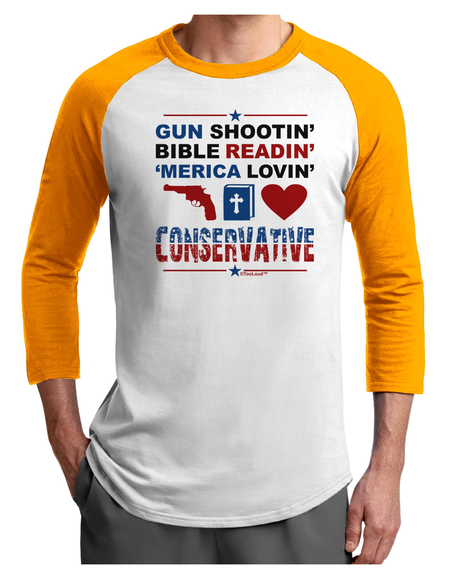 Gun Shootin' Conservative Adult Raglan Shirt-Raglan Shirt-TooLoud-White-Gold-X-Small-Davson Sales