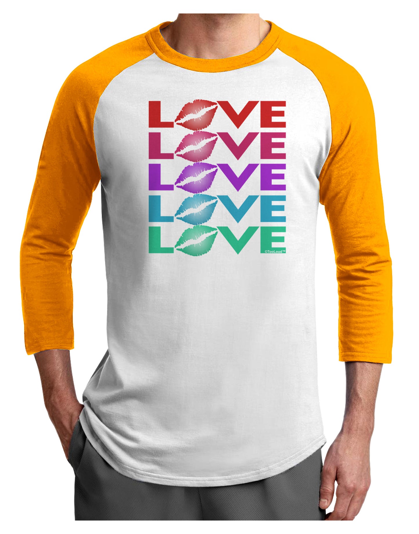 Colorful Love Kisses Adult Raglan Shirt-Raglan Shirt-TooLoud-White-Gold-X-Small-Davson Sales