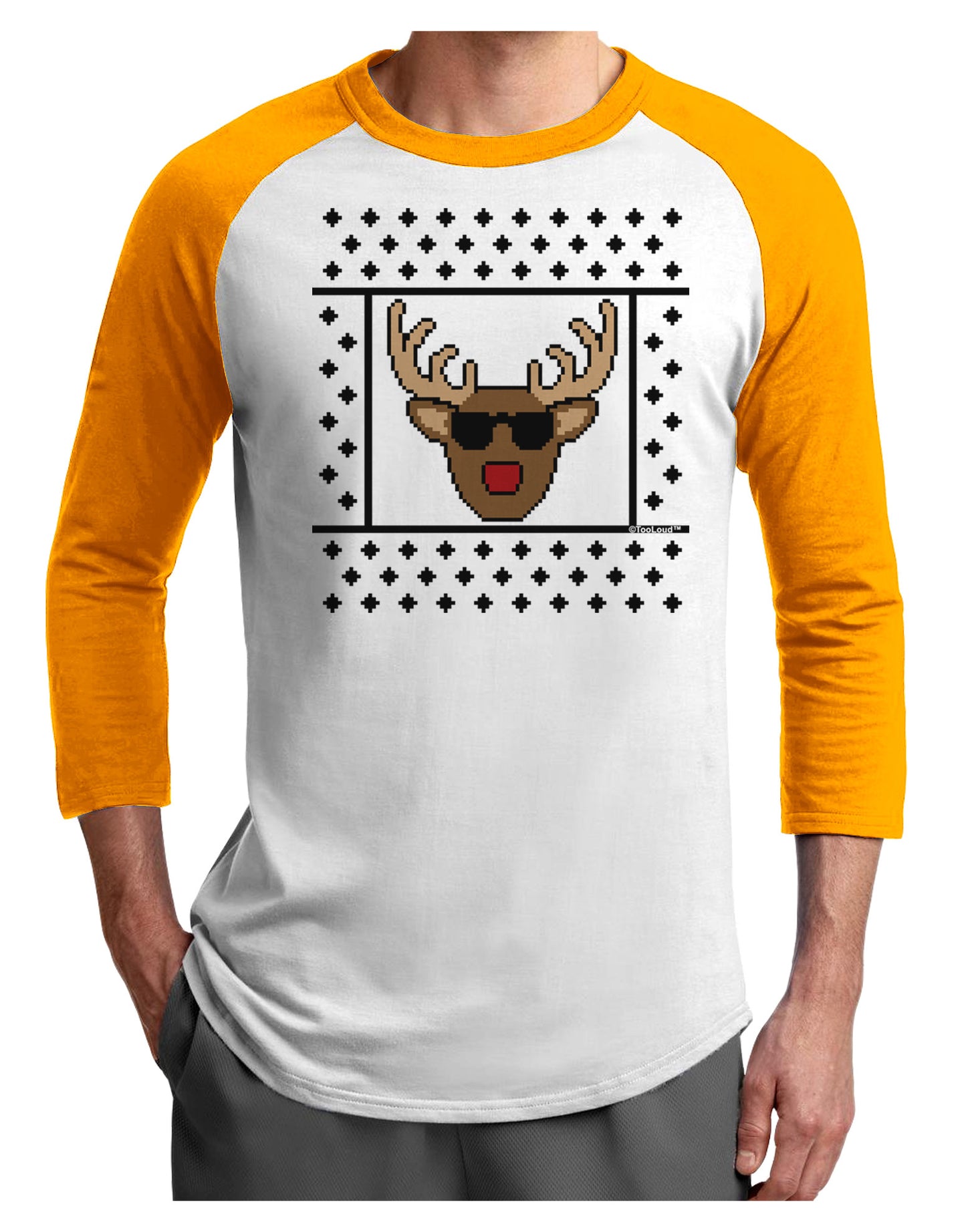 Cool Rudolph Sweater Adult Raglan Shirt-TooLoud-White-Gold-X-Small-Davson Sales