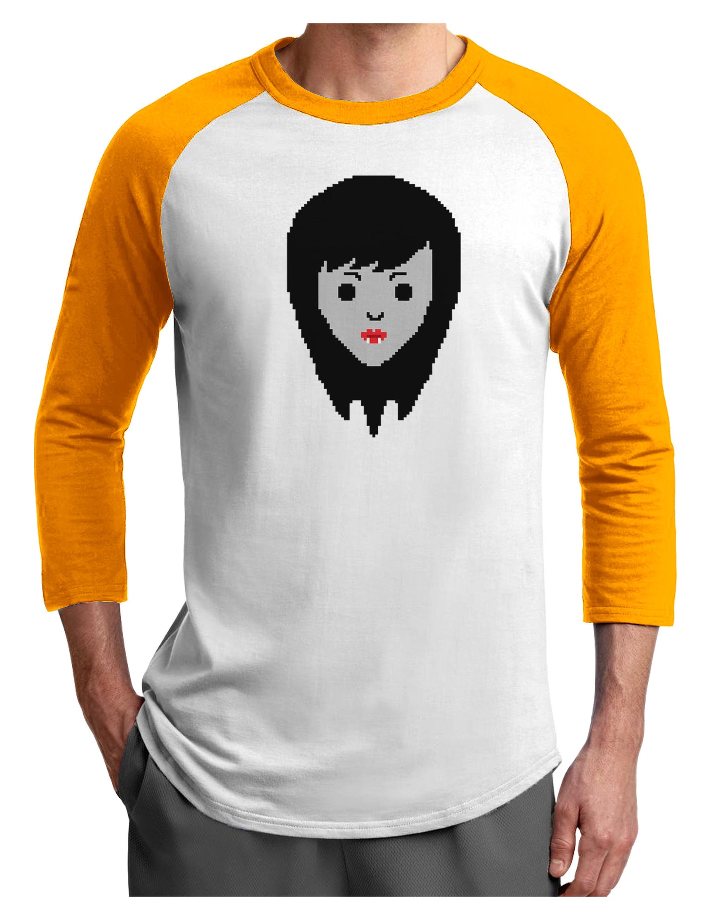 Cute Pixel Vampire Female Adult Raglan Shirt-TooLoud-White-Gold-X-Small-Davson Sales