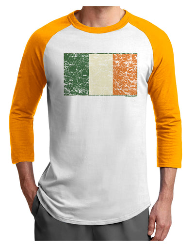 Distressed Irish Flag - Flag of Ireland Adult Raglan Shirt-Raglan Shirt-TooLoud-White-Gold-X-Small-Davson Sales