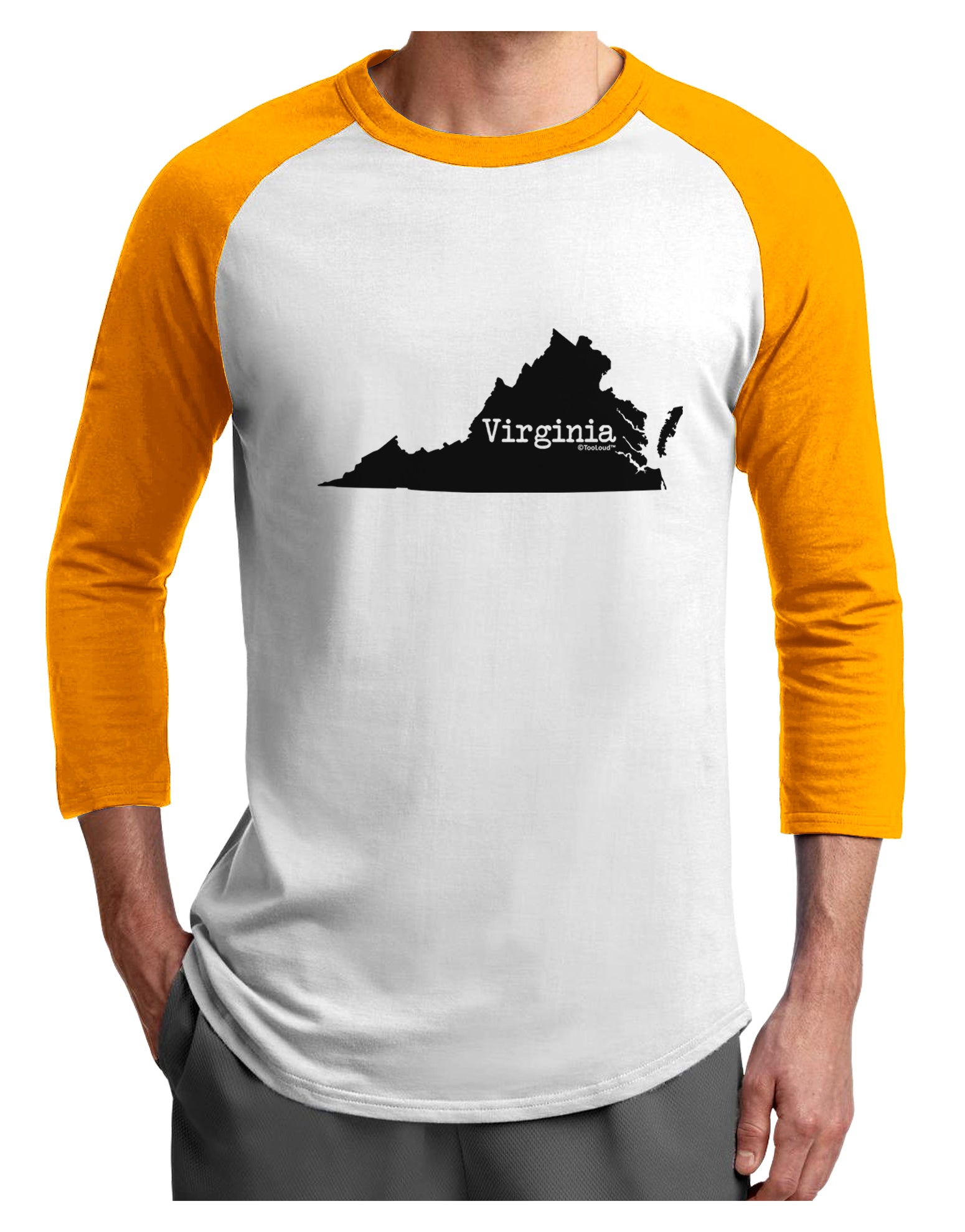 Virginia - United States Shape Adult Raglan Shirt by TooLoud-TooLoud-White-Gold-X-Small-Davson Sales