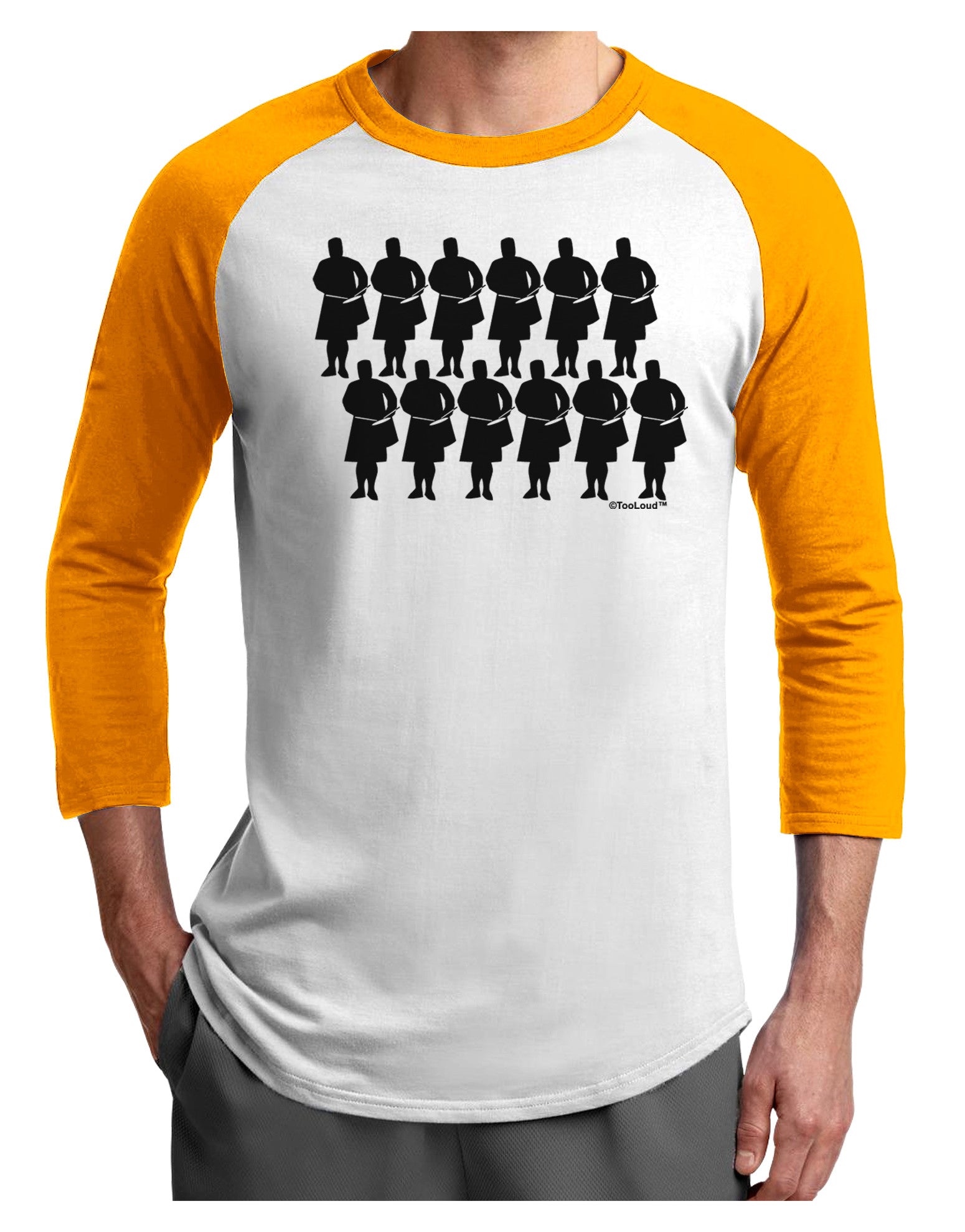 Twelve Drummers Drumming Adult Raglan Shirt-TooLoud-White-Gold-X-Small-Davson Sales