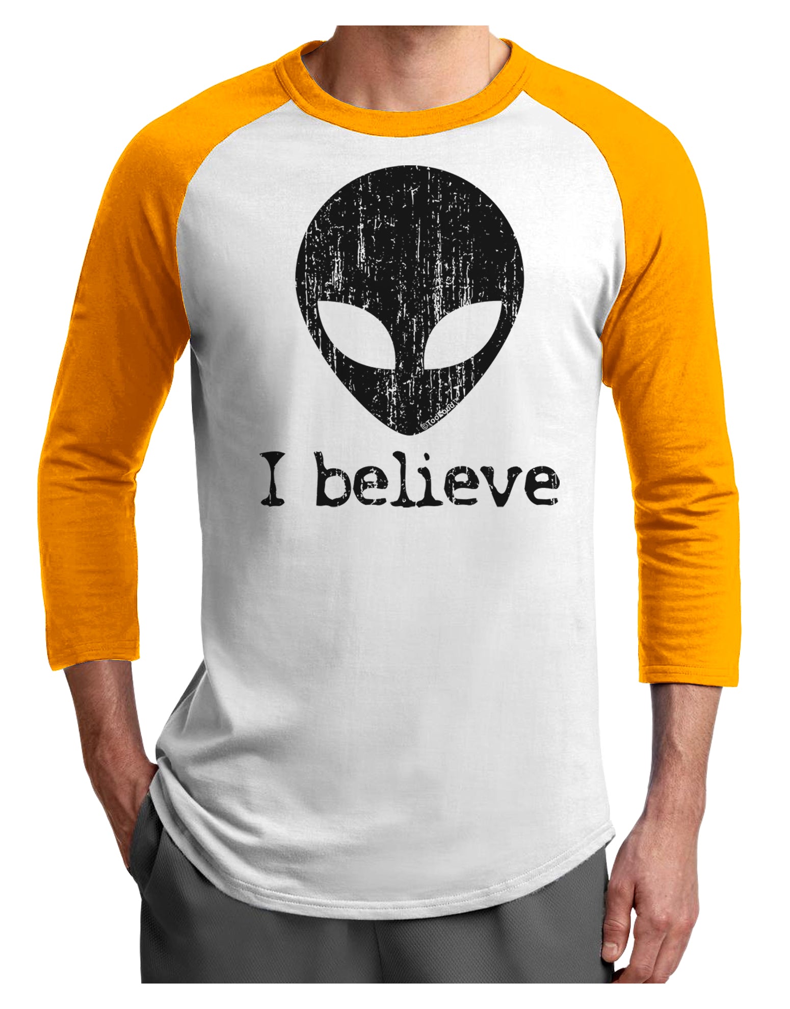 Extraterrestrial - I Believe Distressed Adult Raglan Shirt by TooLoud-TooLoud-White-Gold-X-Small-Davson Sales