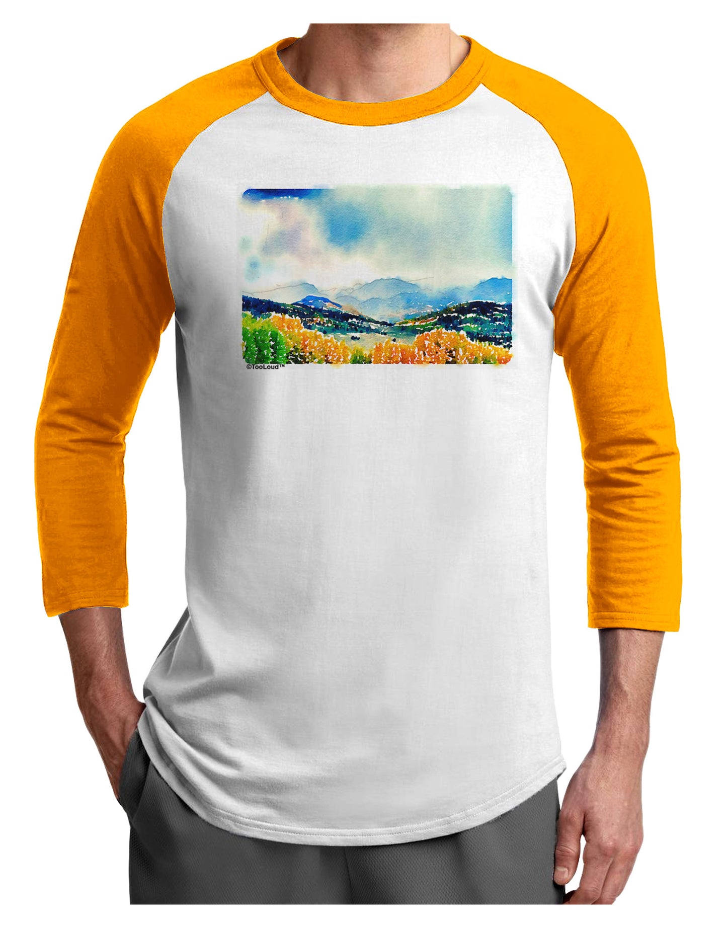 Colorado Mountain Scene Adult Raglan Shirt-TooLoud-White-Gold-X-Small-Davson Sales