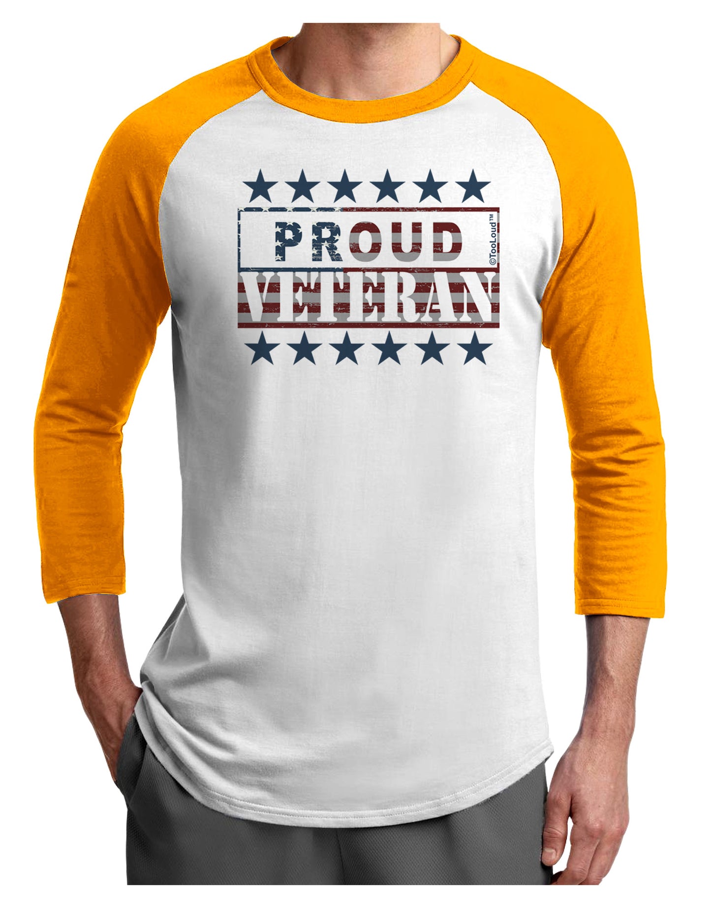 Proud Veteran Flag Adult Raglan Shirt-Raglan Shirt-TooLoud-White-Gold-X-Small-Davson Sales