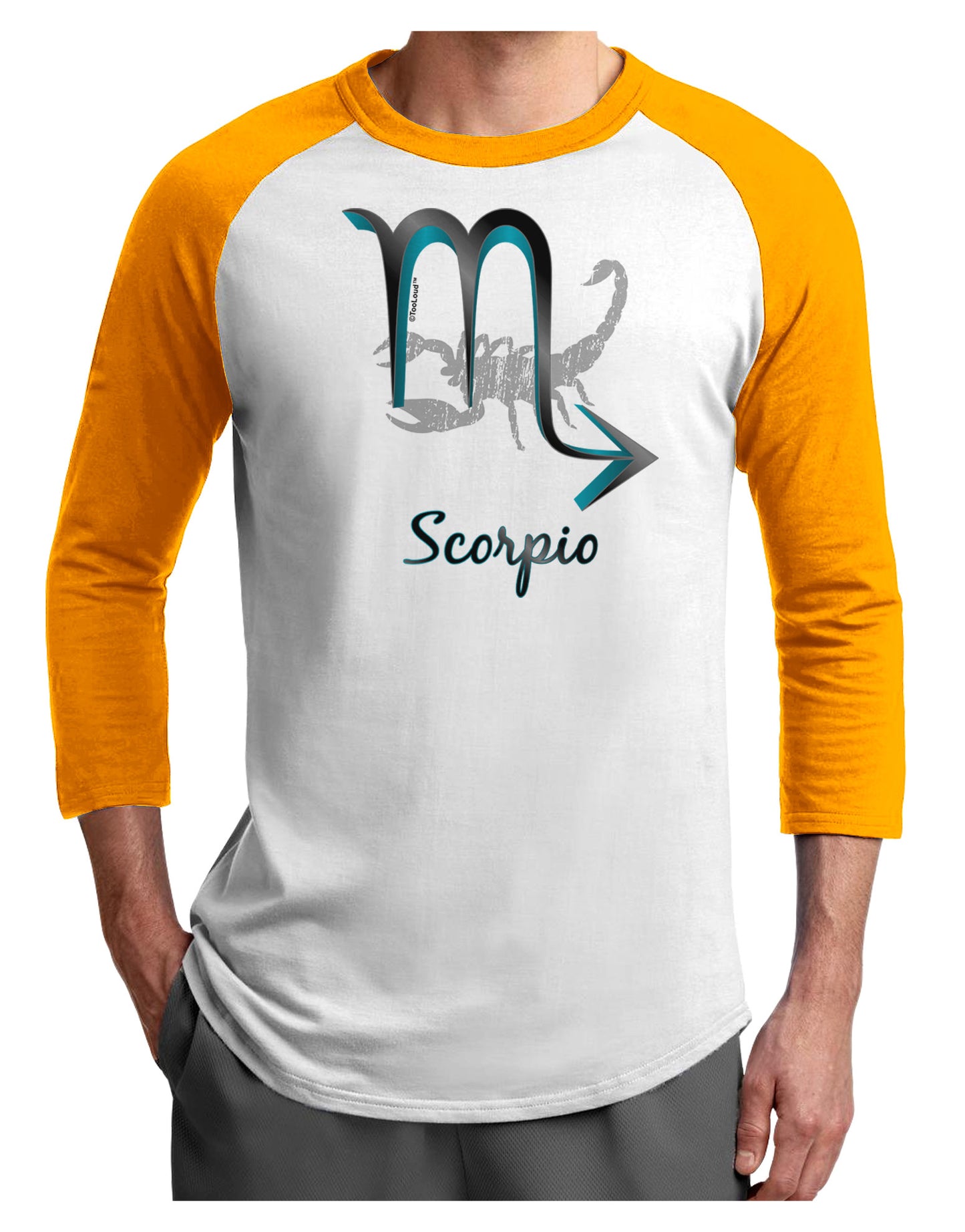 Scorpio Symbol Adult Raglan Shirt-TooLoud-White-Gold-X-Small-Davson Sales