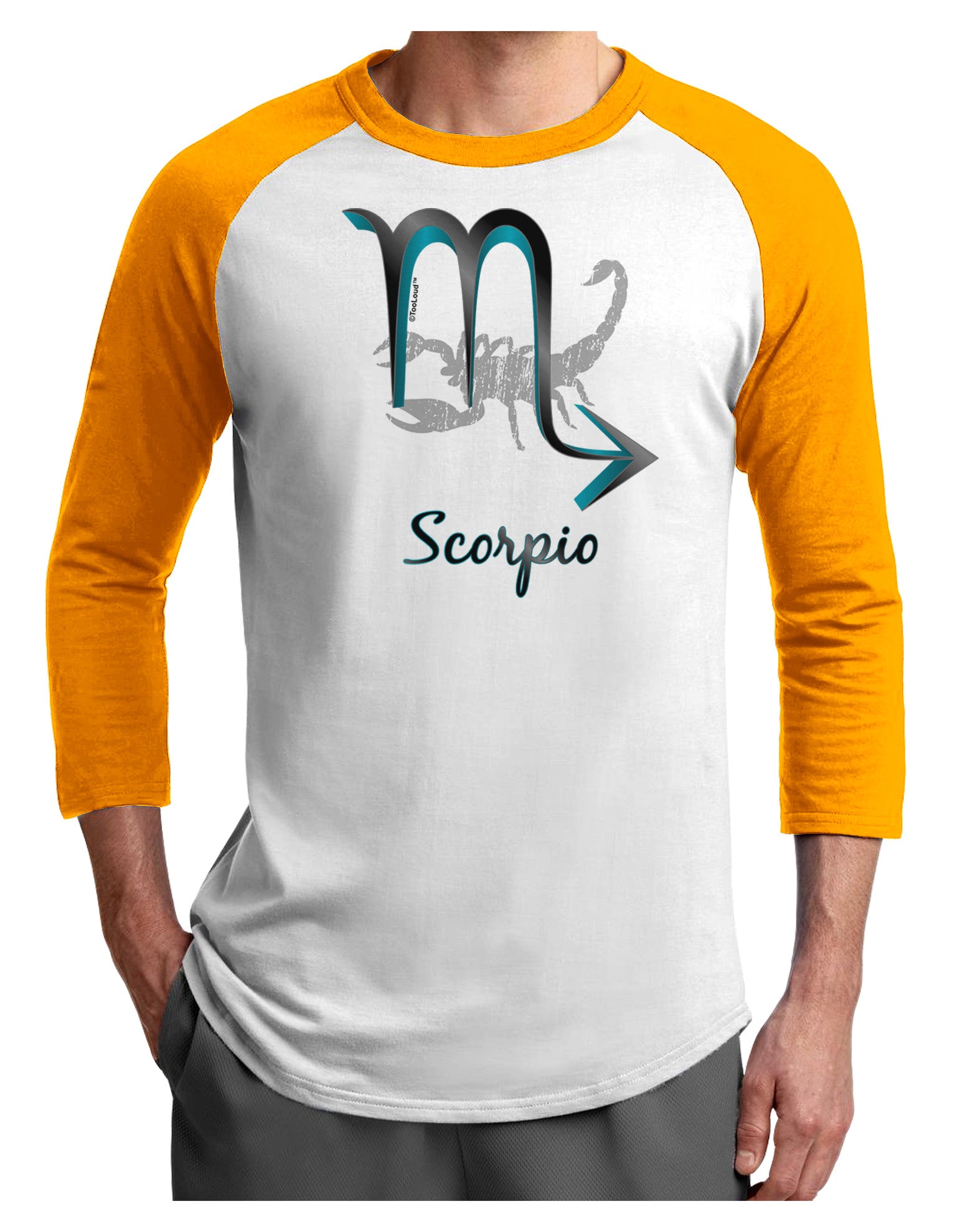 Scorpio Symbol Adult Raglan Shirt-TooLoud-White-Gold-X-Small-Davson Sales