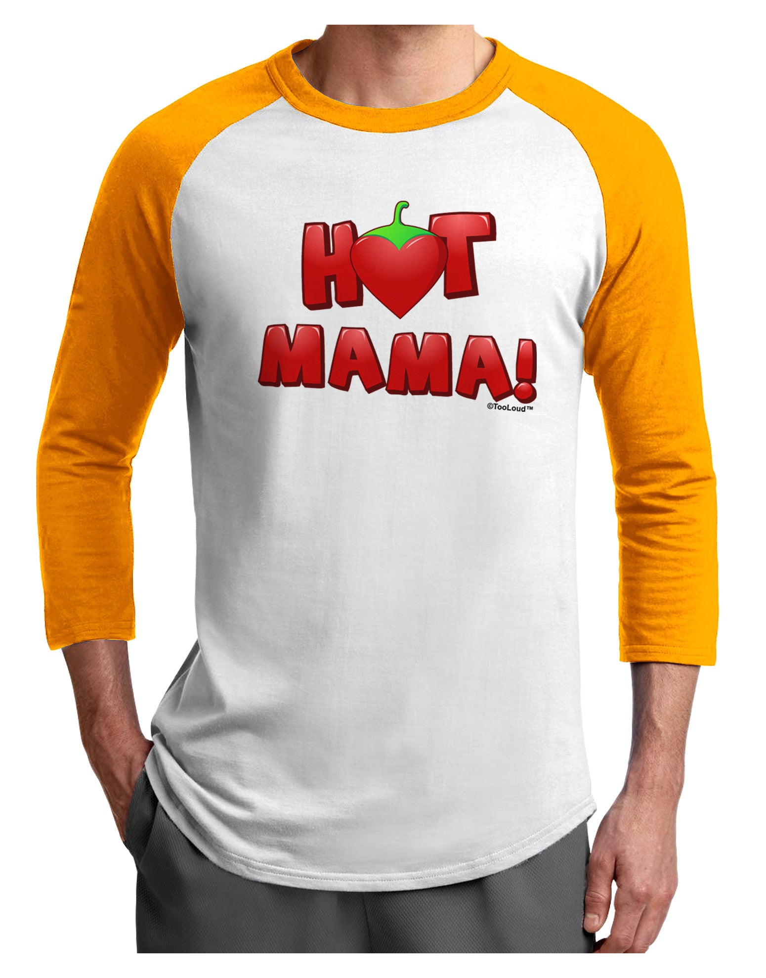 Hot Mama Chili Heart Adult Raglan Shirt-TooLoud-White-Gold-X-Small-Davson Sales