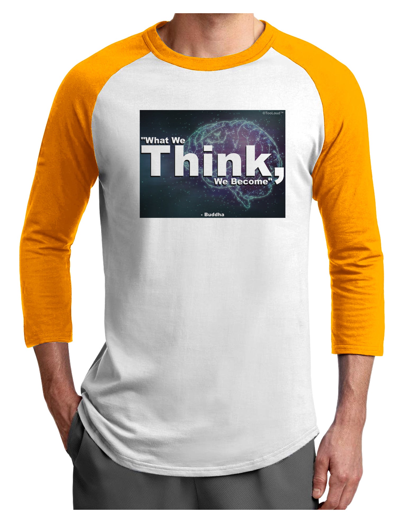 TooLoud What We Think Buddha Adult Raglan Shirt-Raglan Shirt-TooLoud-White-Gold-X-Small-Davson Sales