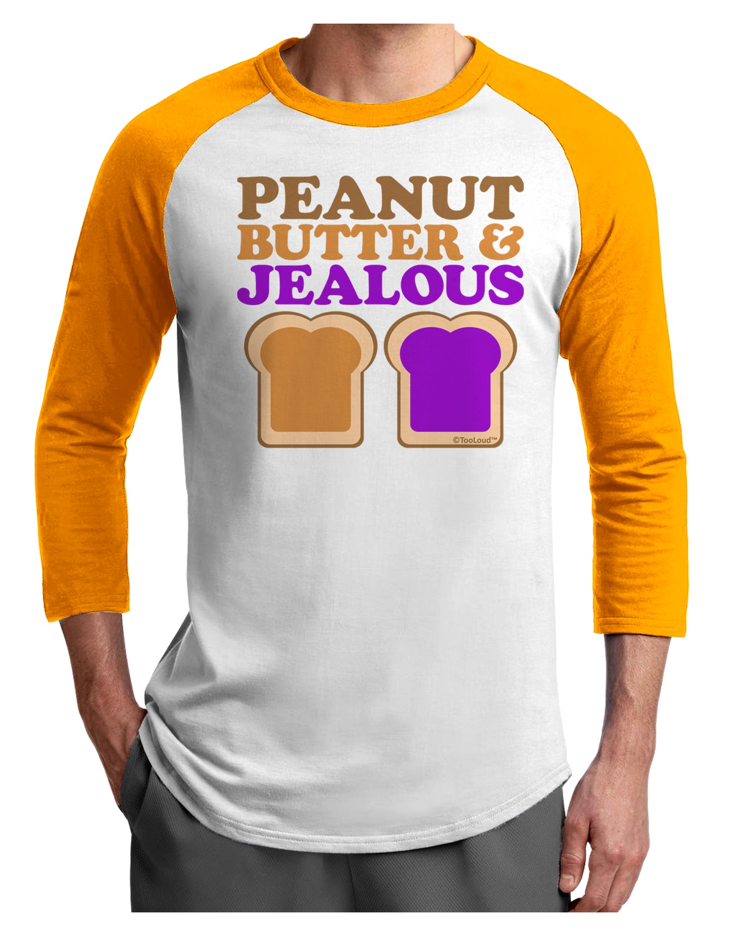 Peanut Butter and Jealous Adult Raglan Shirt by TooLoud-TooLoud-White-Gold-X-Small-Davson Sales