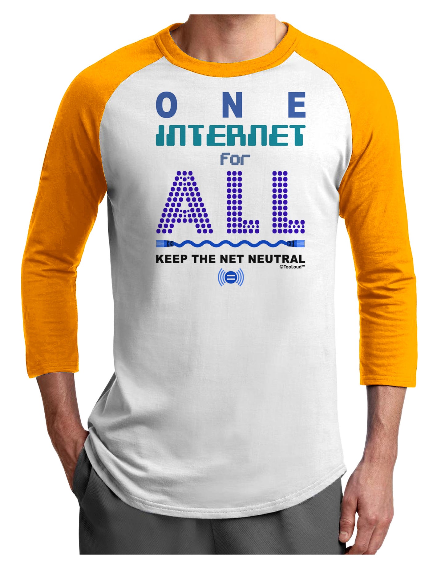 One Internet For All Keep The Net Neutral Adult Raglan Shirt-TooLoud-White-Gold-X-Small-Davson Sales