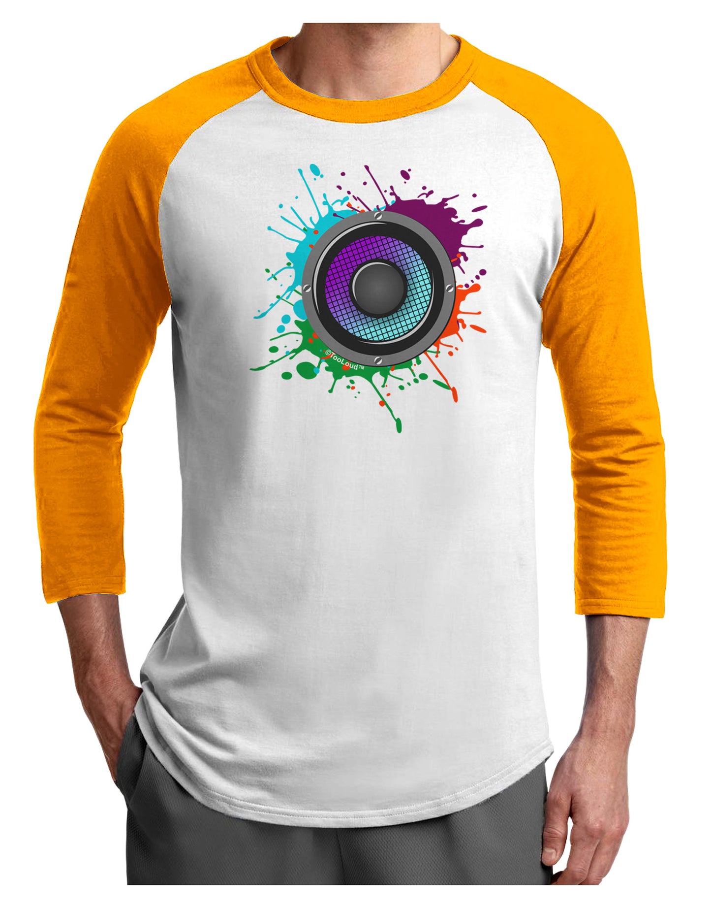 Paint Splatter Speaker Adult Raglan Shirt-Raglan Shirt-TooLoud-White-Gold-X-Small-Davson Sales