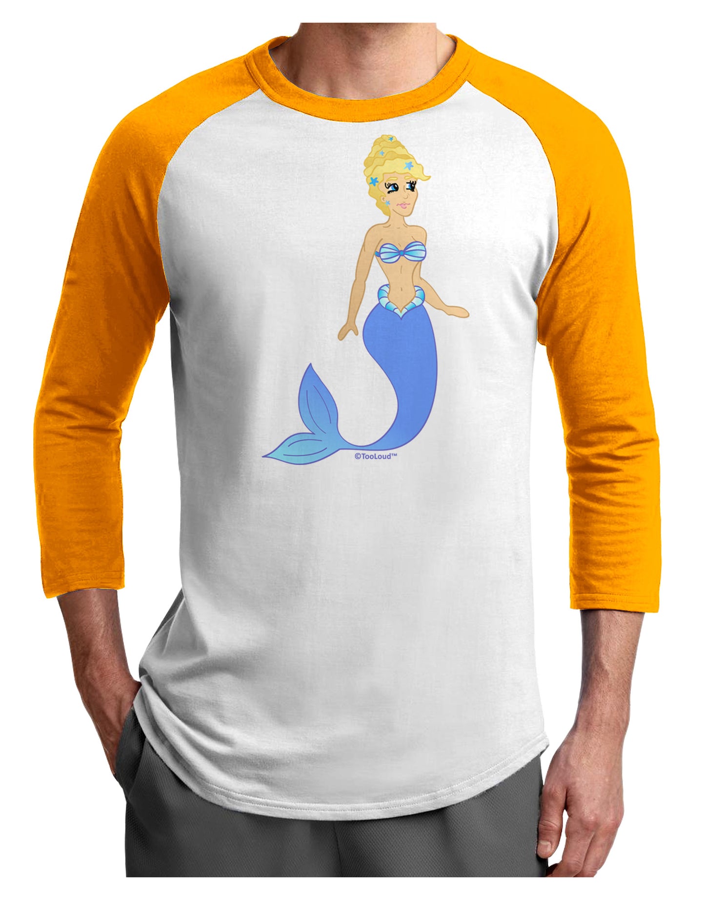 Mermaid Design - Blue Adult Raglan Shirt-TooLoud-White-Gold-X-Small-Davson Sales