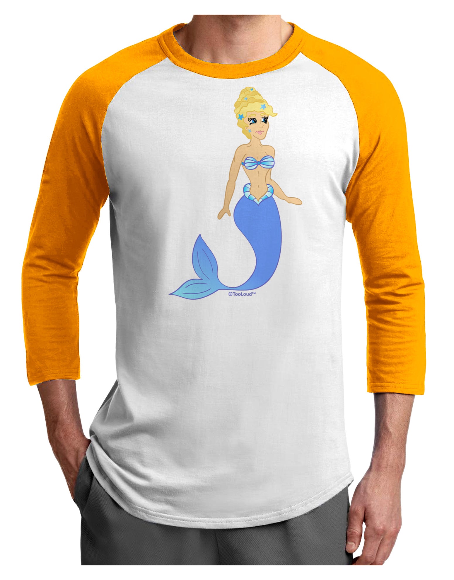 Mermaid Design - Blue Adult Raglan Shirt-TooLoud-White-Gold-X-Small-Davson Sales