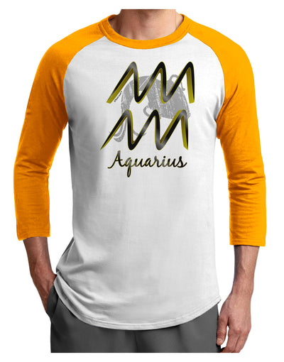 Aquarius Symbol Adult Raglan Shirt-TooLoud-White-Gold-X-Small-Davson Sales