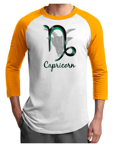 Capricorn Symbol Adult Raglan Shirt-TooLoud-White-Gold-X-Small-Davson Sales